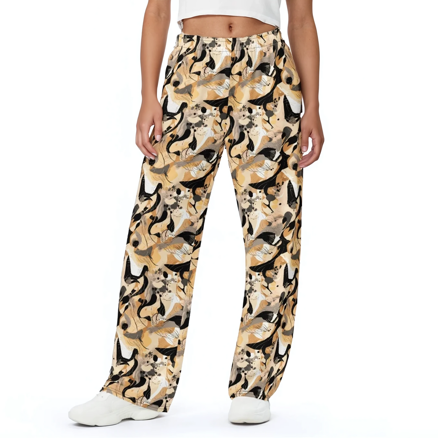 Strata wide-leg pants with elastic waistband and deep pockets for comfort.