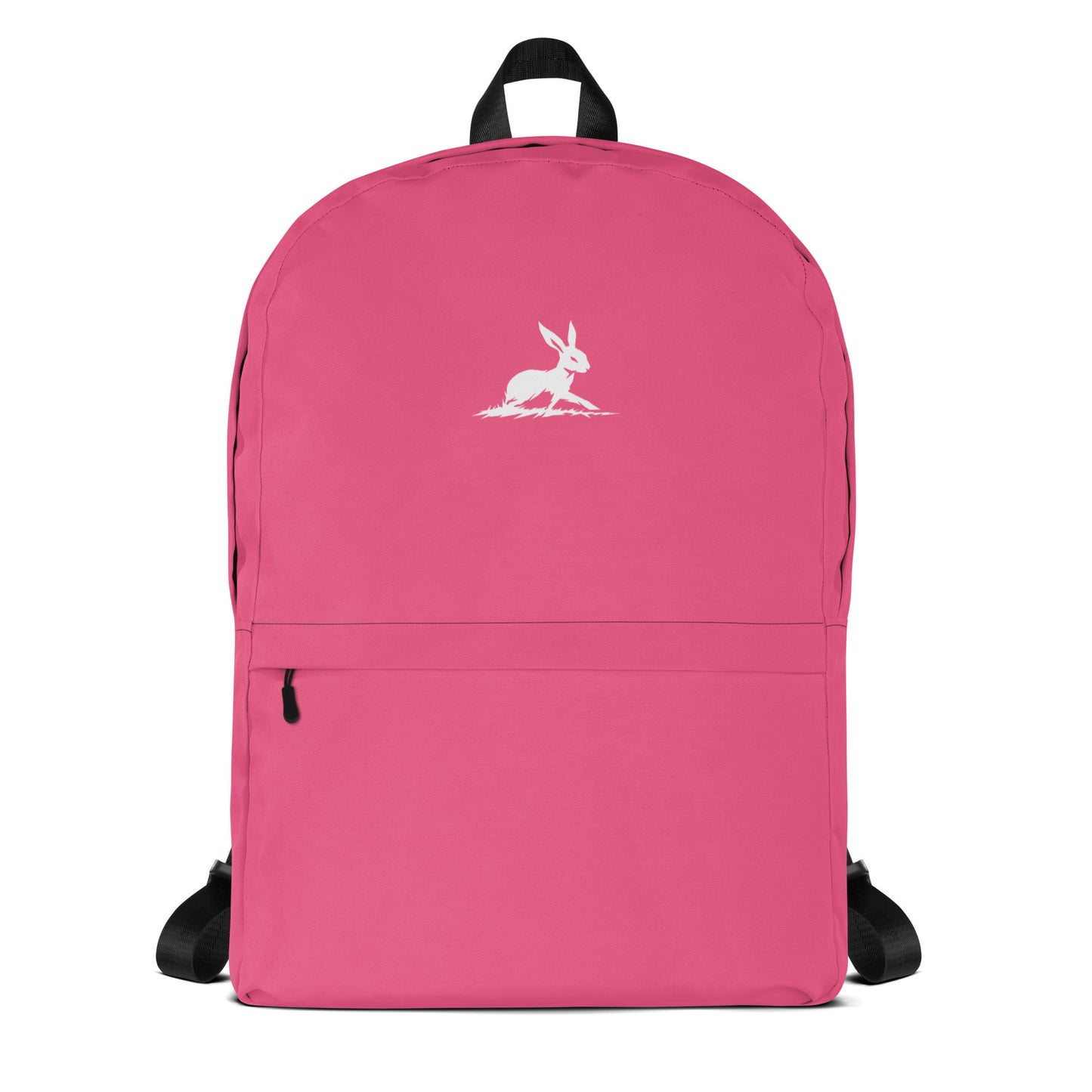 Light Pink Backpack with white rabbit design, showcasing sleek, water-resistant fabric.