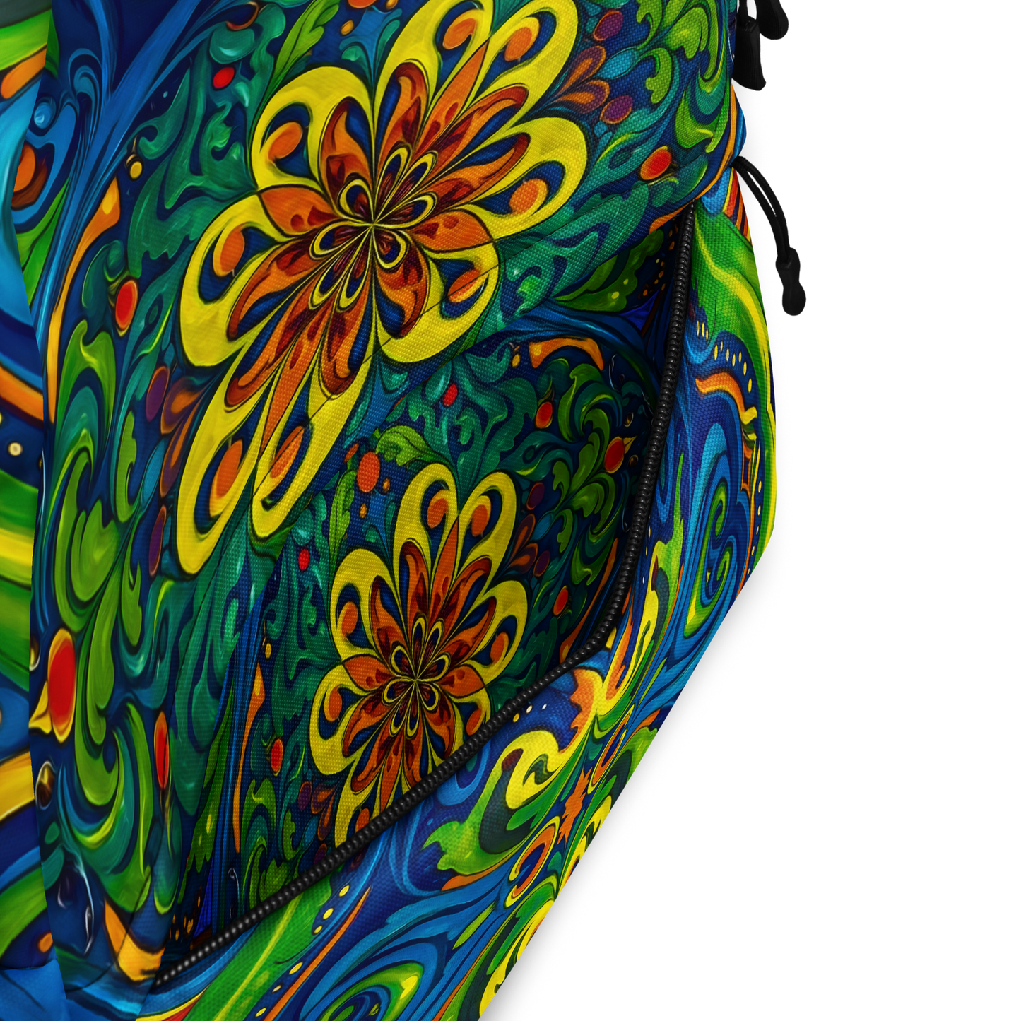 Bohemian Rhapsody Backpack with vibrant, intricate patterns and multiple pockets.
