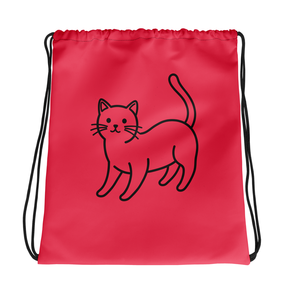 Kitty Catbag with black cat design, drawstring closure, twin cotton handles.