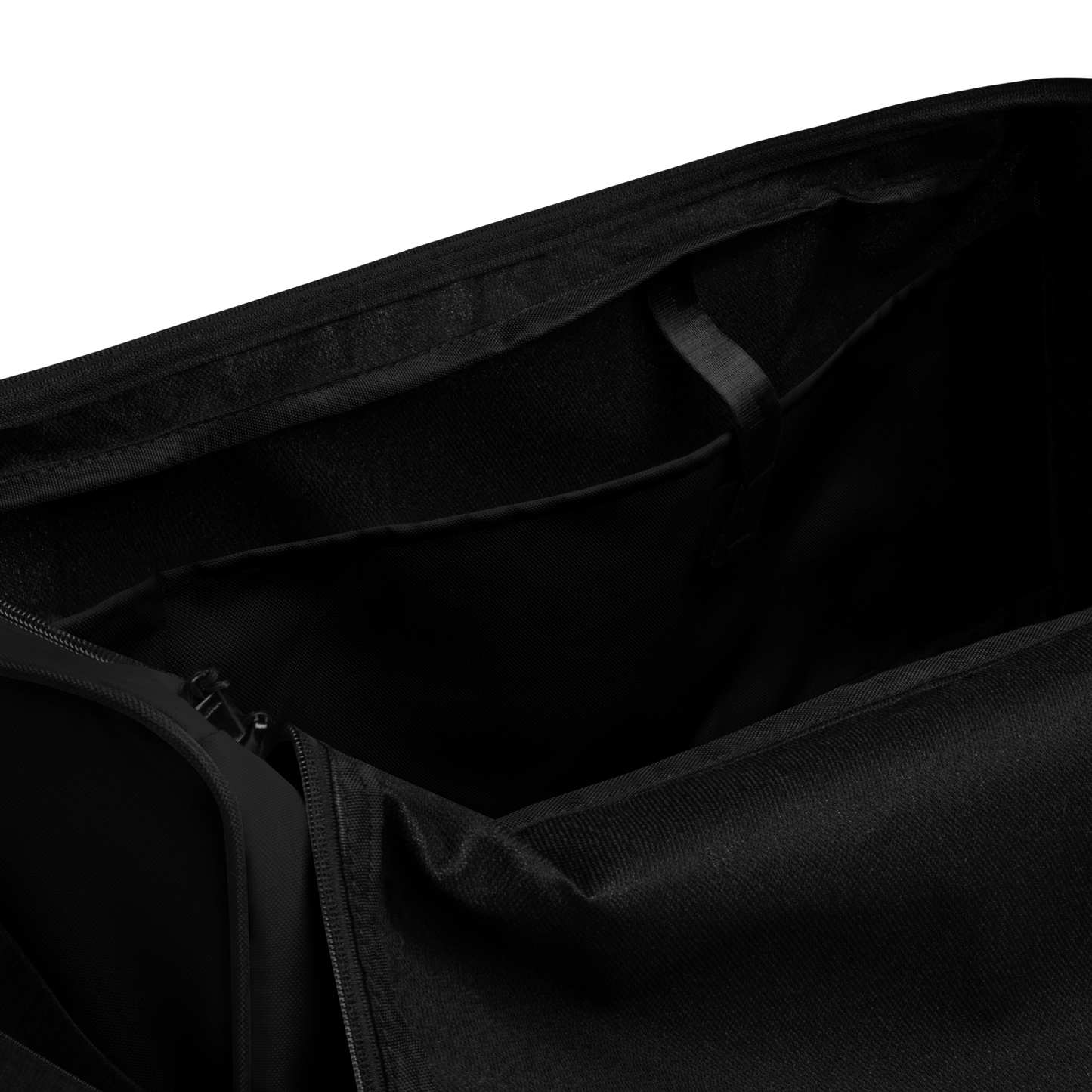 Biliping Duffel Bag close-up showcasing black leather and zipper details.