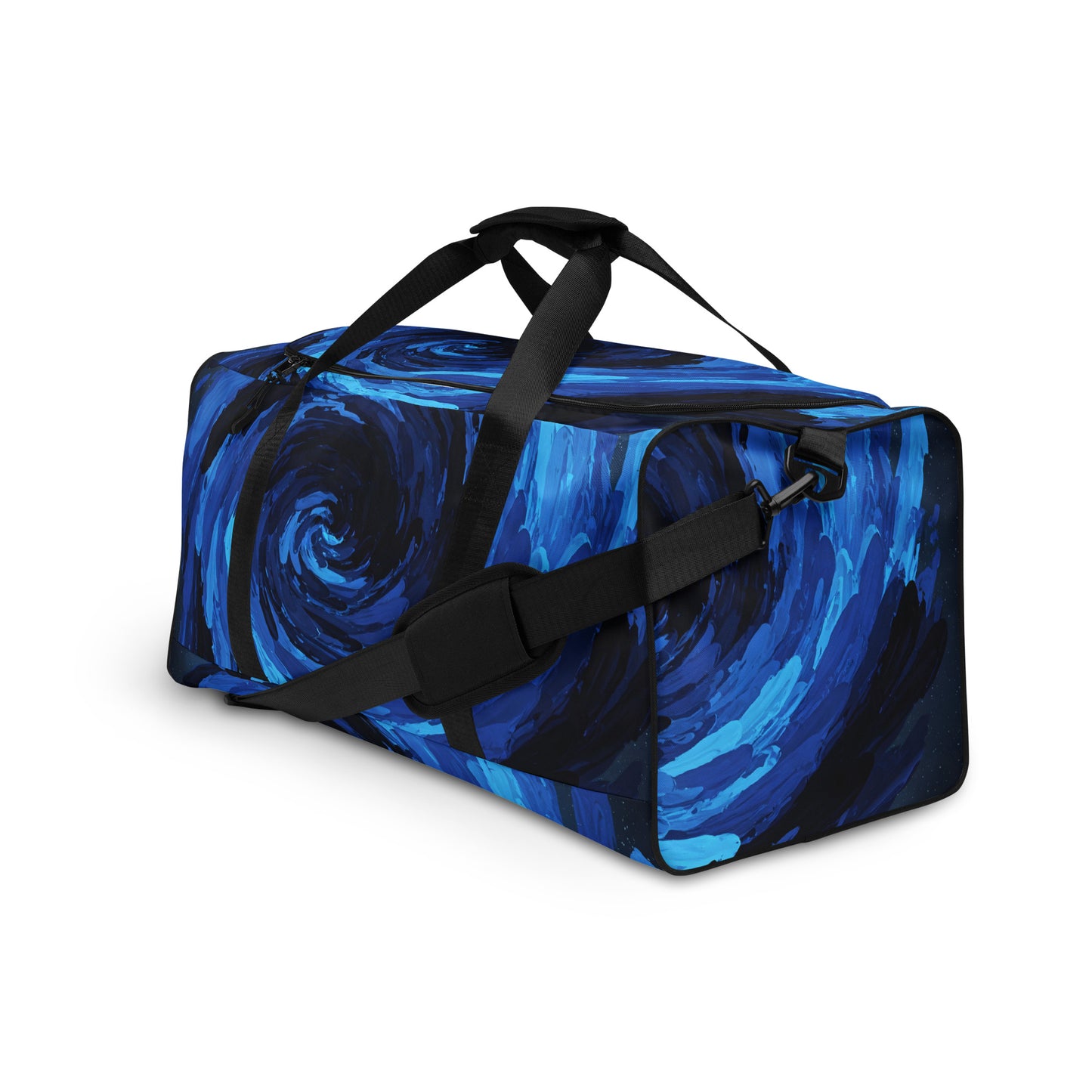 Swirlwind Gear duffel bag with adjustable black strap and multiple compartments.