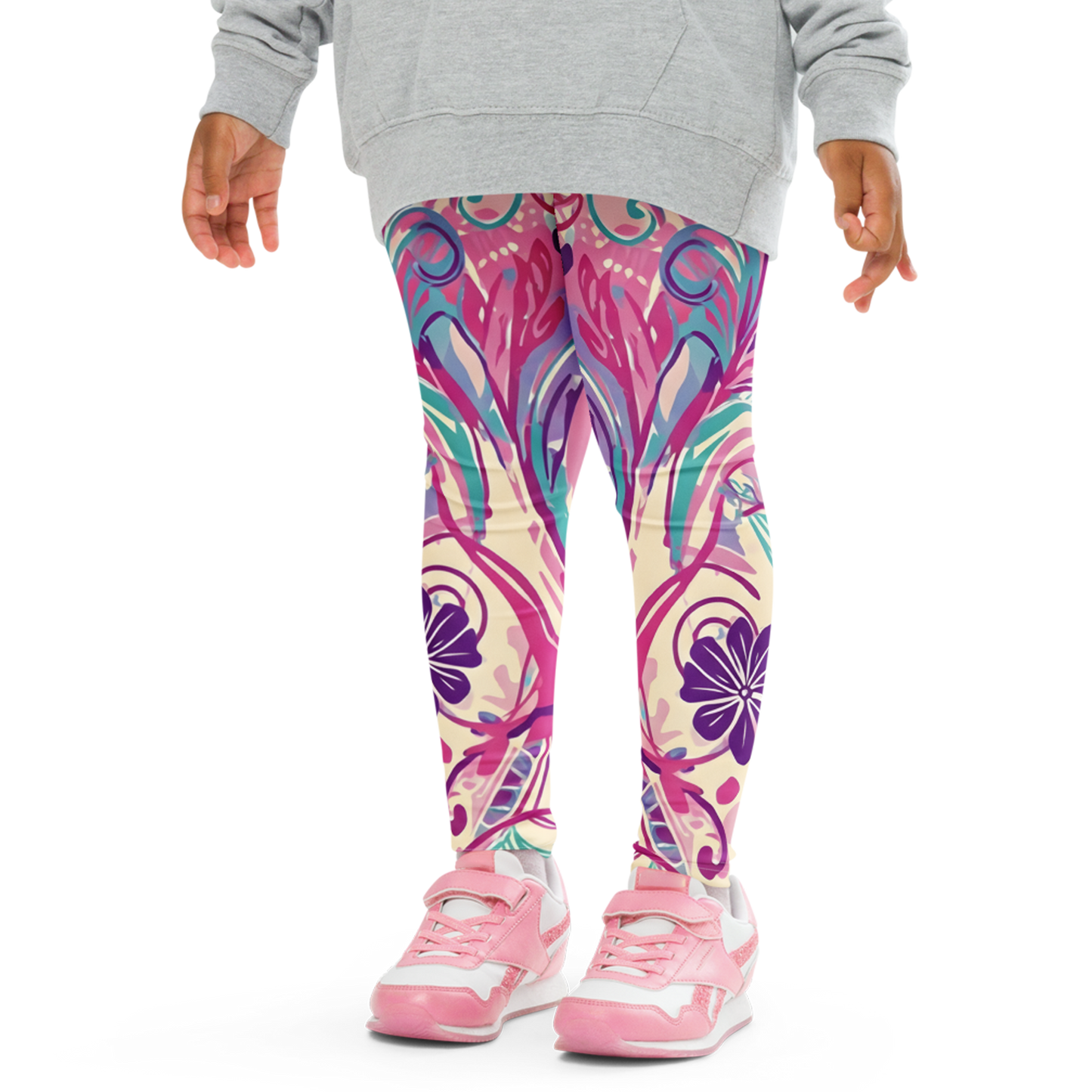 Color Quest Pants on child's ankle, highlighting soft fabric and vibrant print.