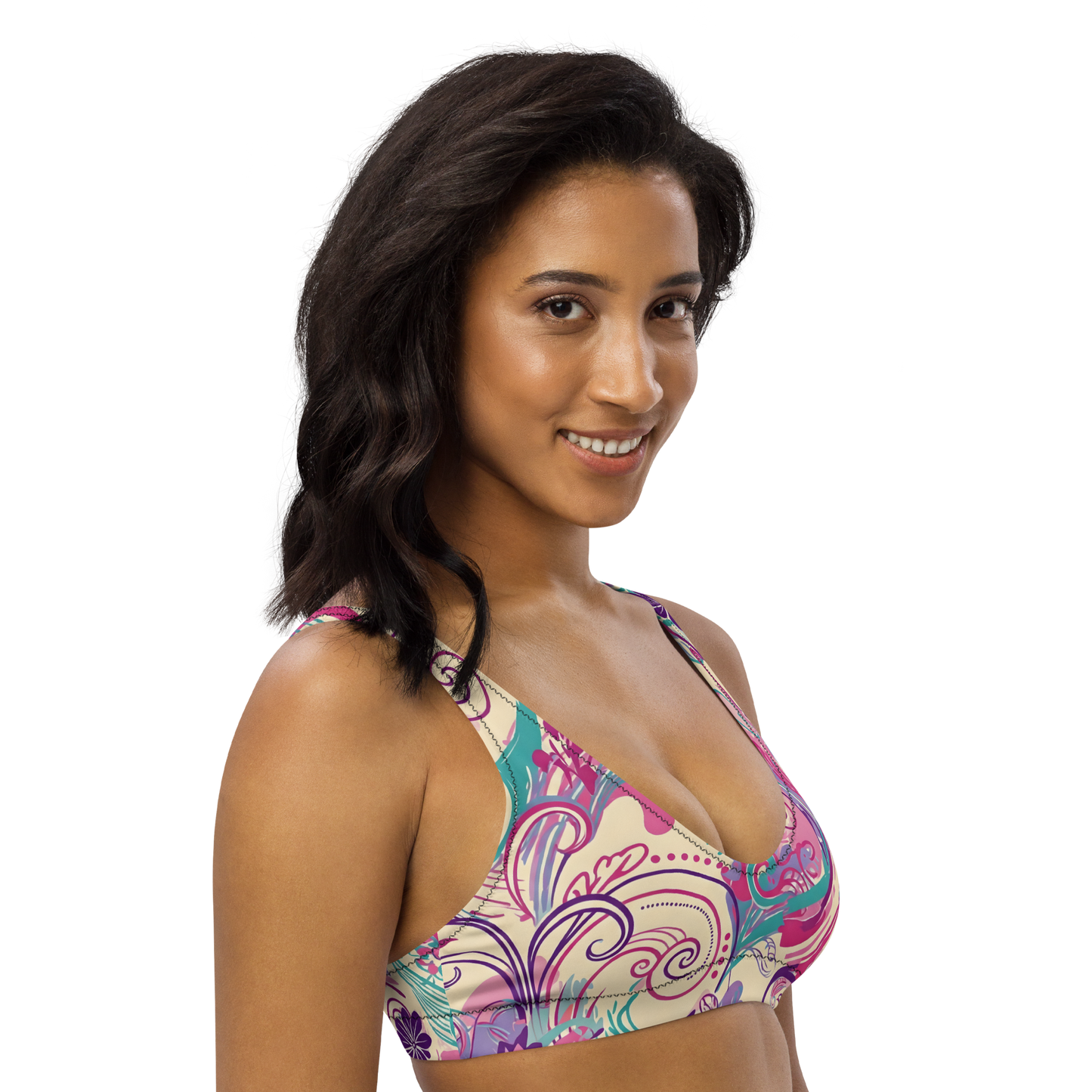 Summer Whirl Bikini Top, showcased on a model, highlighting the adjustable fit and comfort.