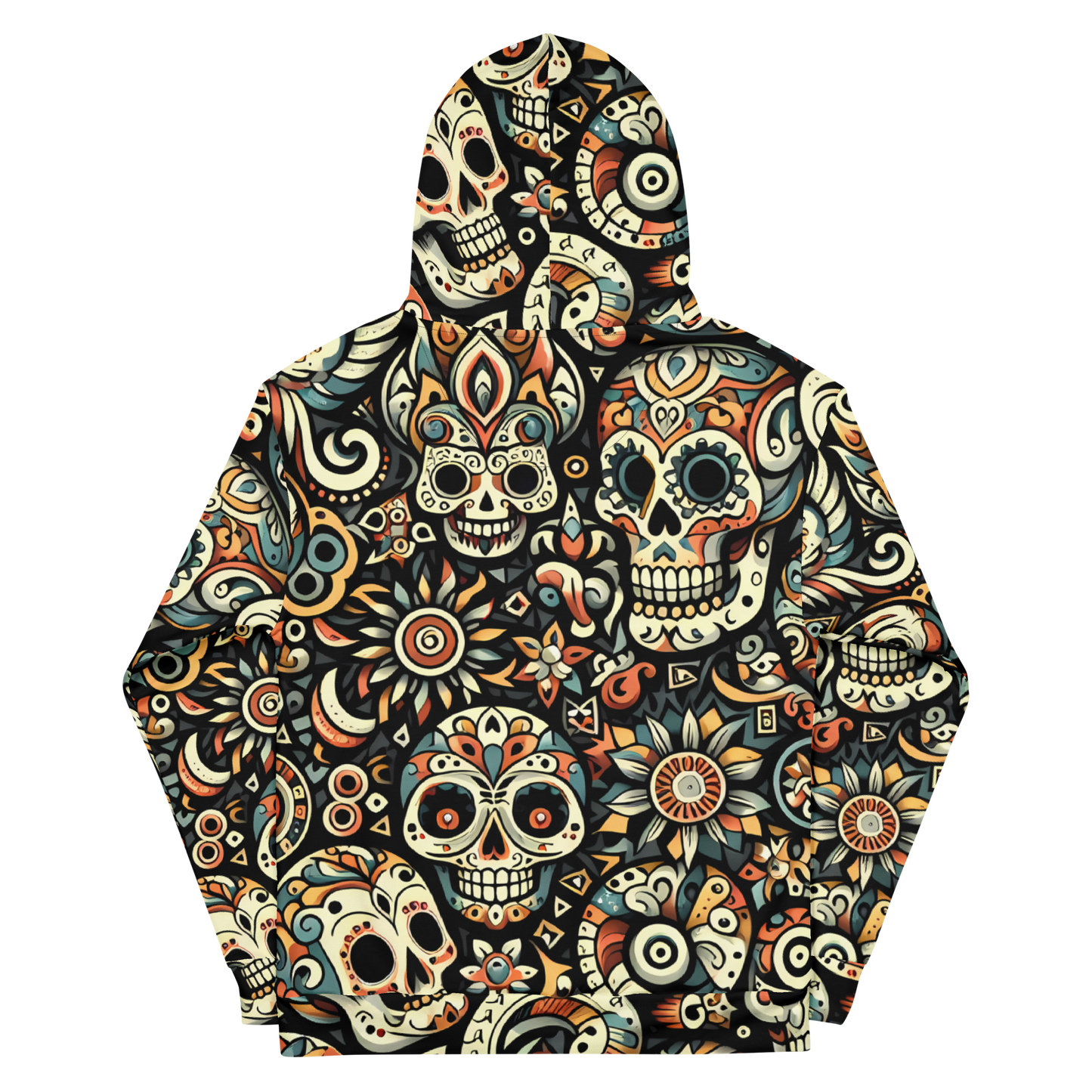 Grimz Hoodie with skull and flower pattern, cozy brushed fleece interior.