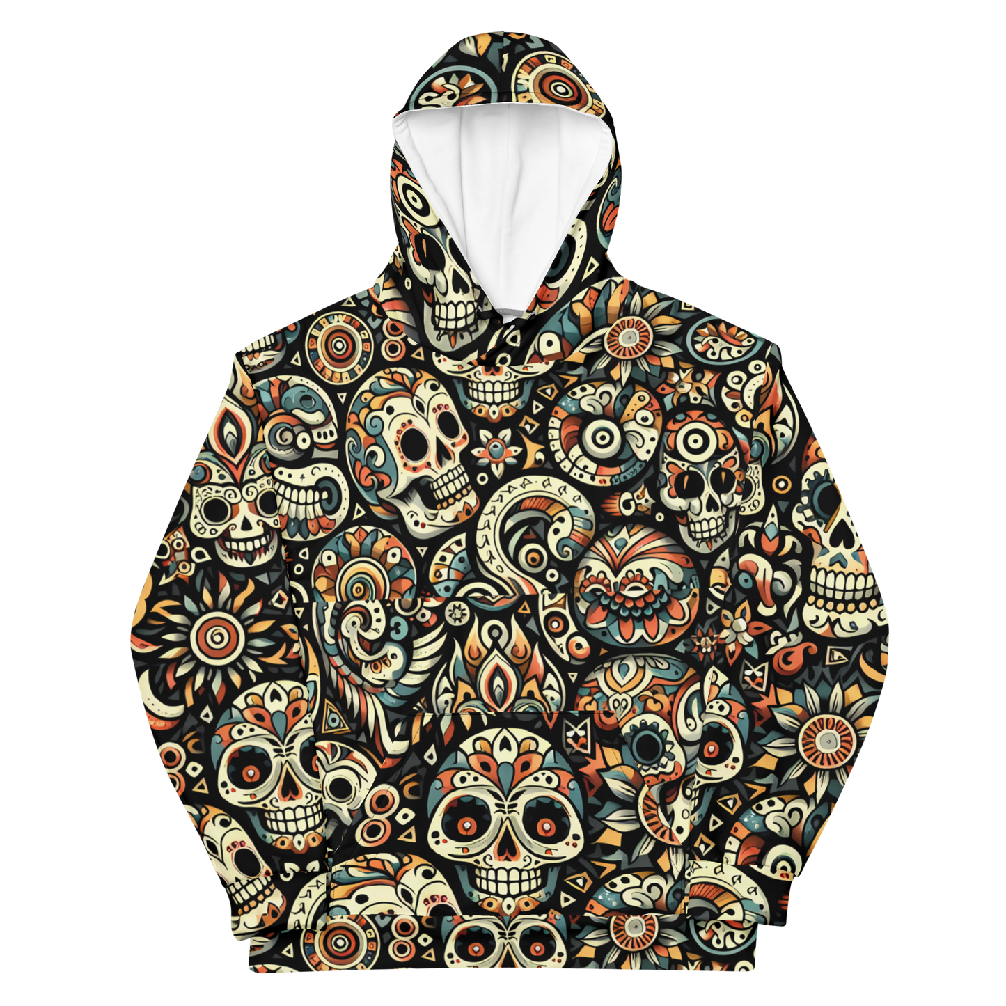Grimz Hoodie with skull pattern, cozy brushed fleece interior.