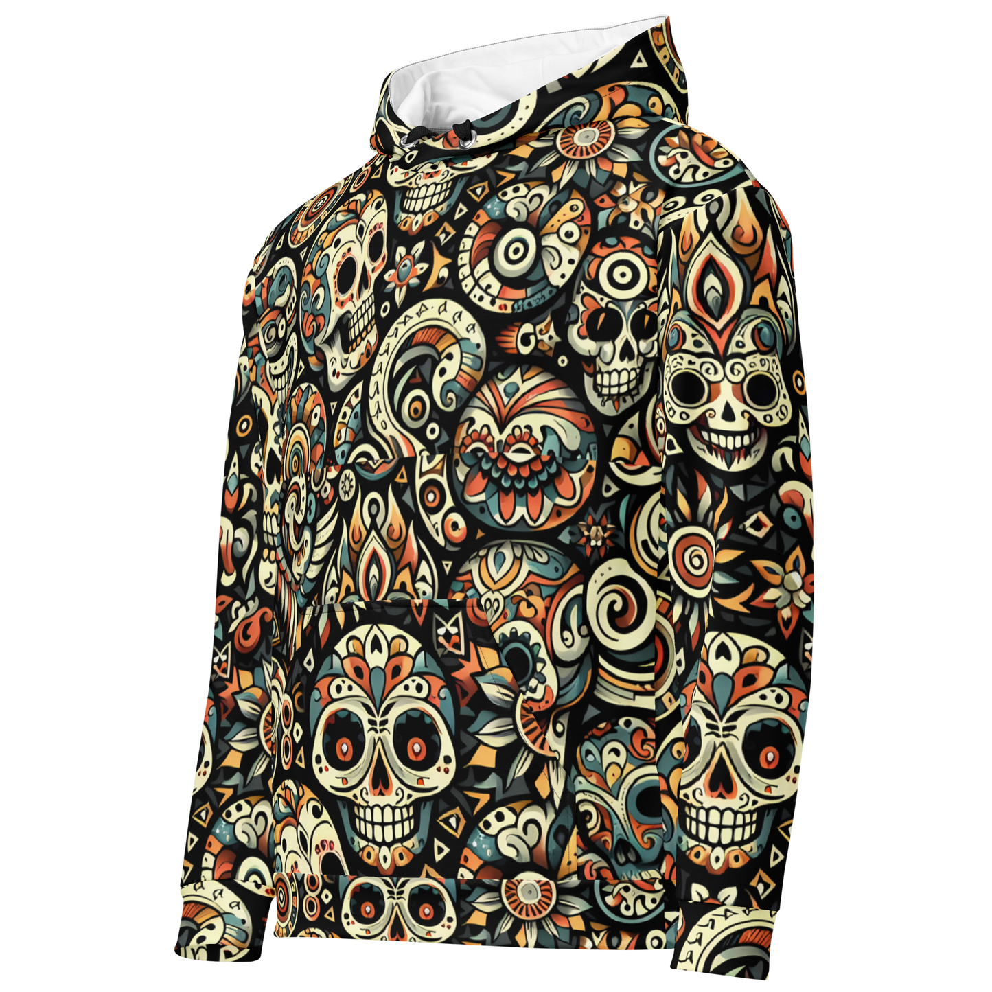Grimz Hoodie featuring a vibrant pattern, soft exterior, and brushed fleece interior.