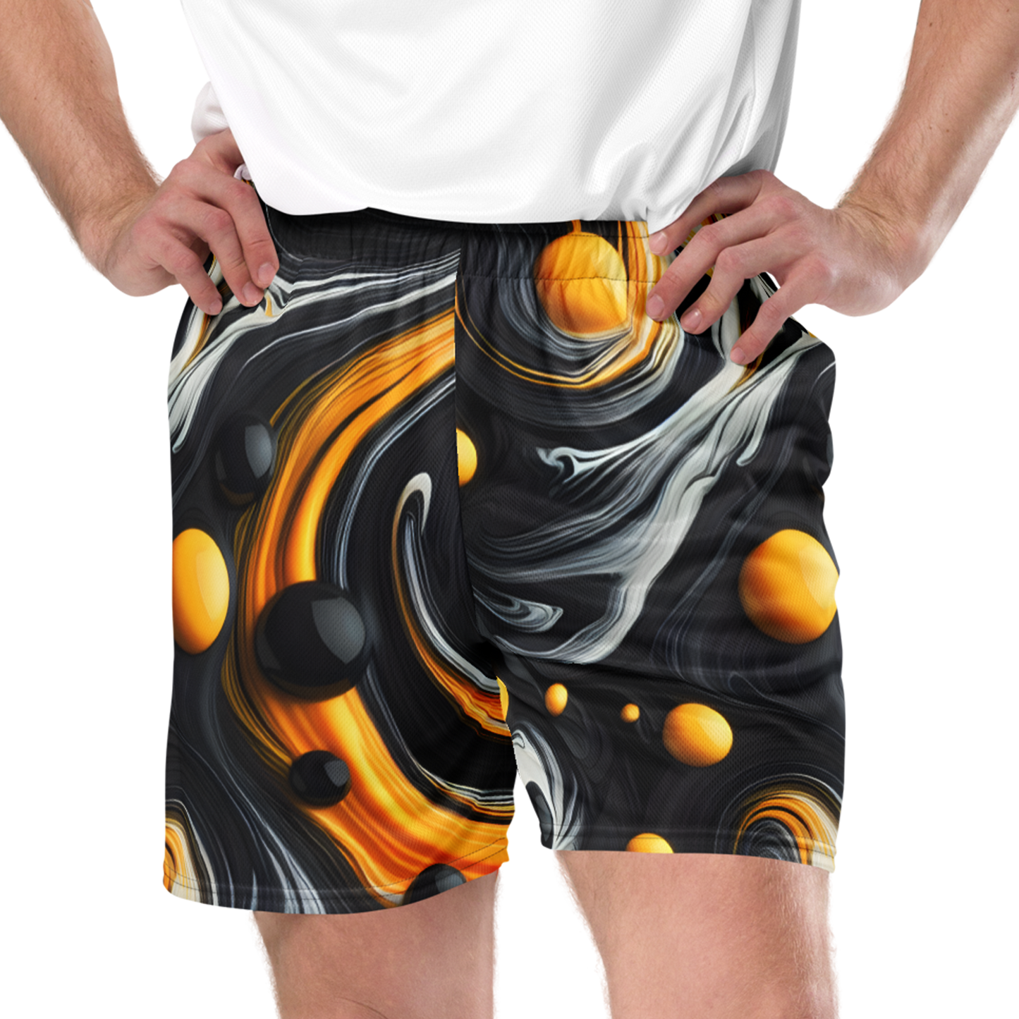 Close-up of Colorful Mesh Shorts showcasing their texture and design.