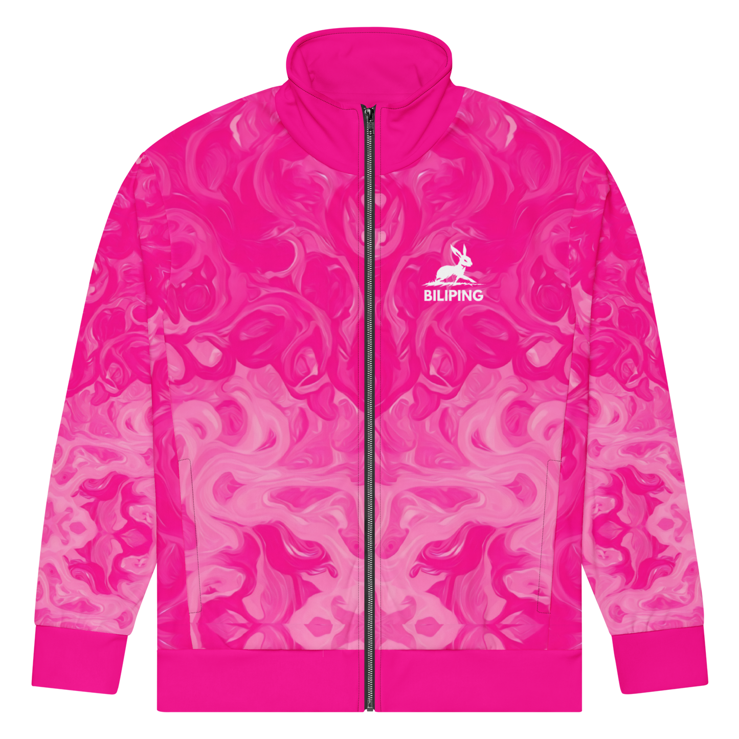 Biliping track jacket: close-up of zip-up outerwear with hood and pockets.