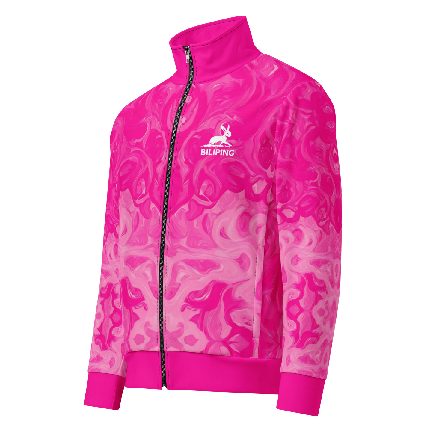Biliping track jacket with quality zippers, front pockets, and brushed fleece lining.
