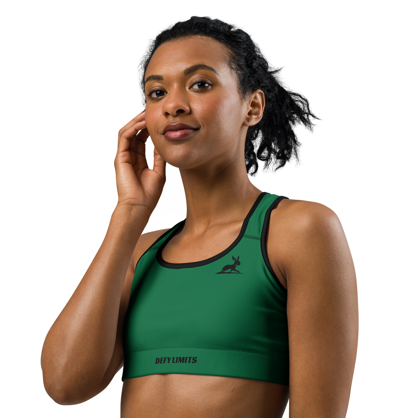 Momentum Green Bra with moisture-wicking fabric, scoop neckline, and racerback.