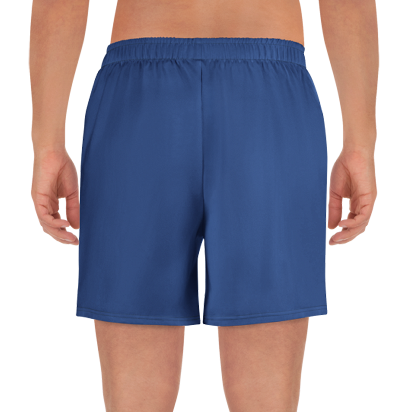 Men's Athletic Shorts 3: Long, blue shorts with mesh pockets, ideal for sports.