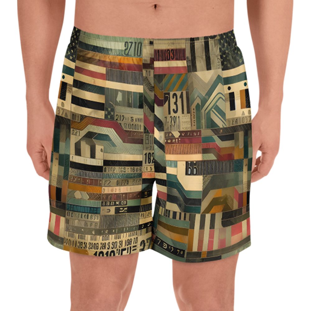 Men's Athletic Shorts 1 with graphic design, elastic waistband, and drawstring.