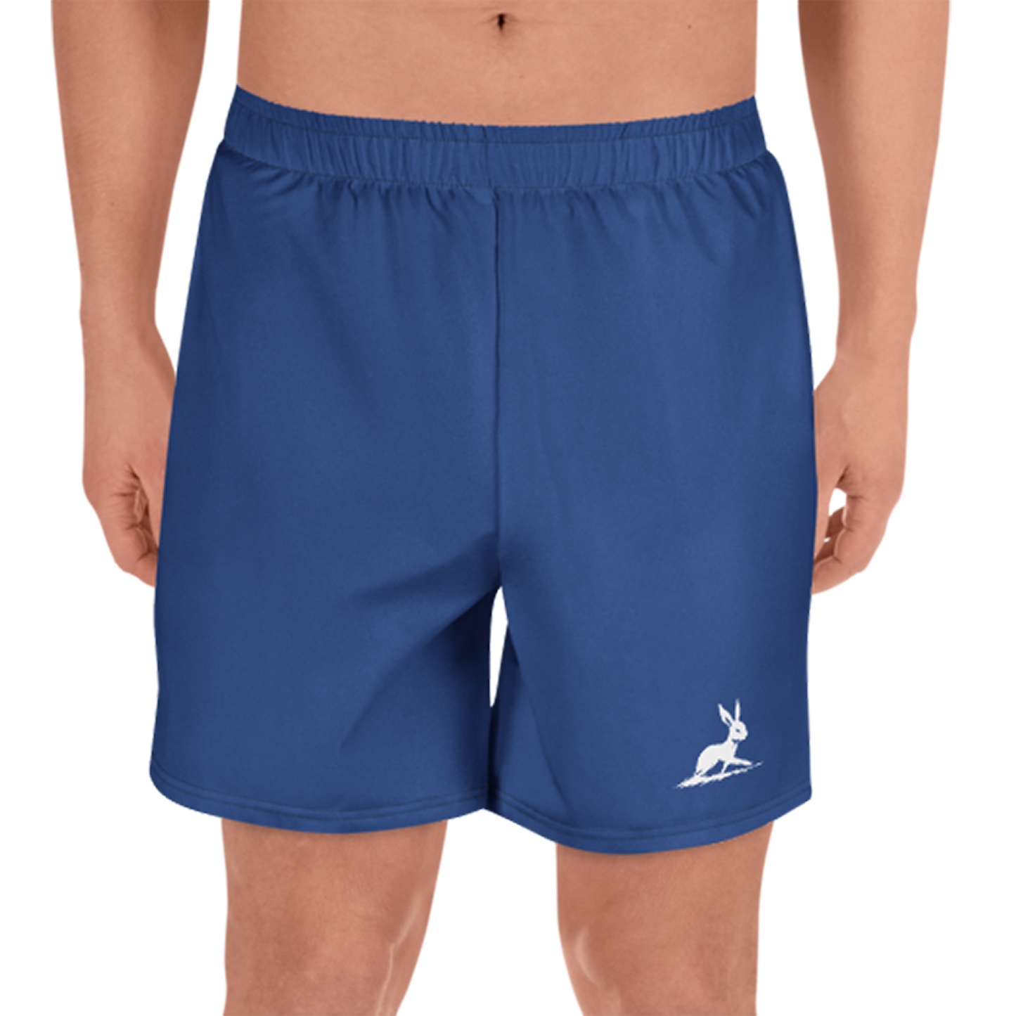 Man wearing Men's Athletic Shorts 3, showcasing their length and comfortable fit.