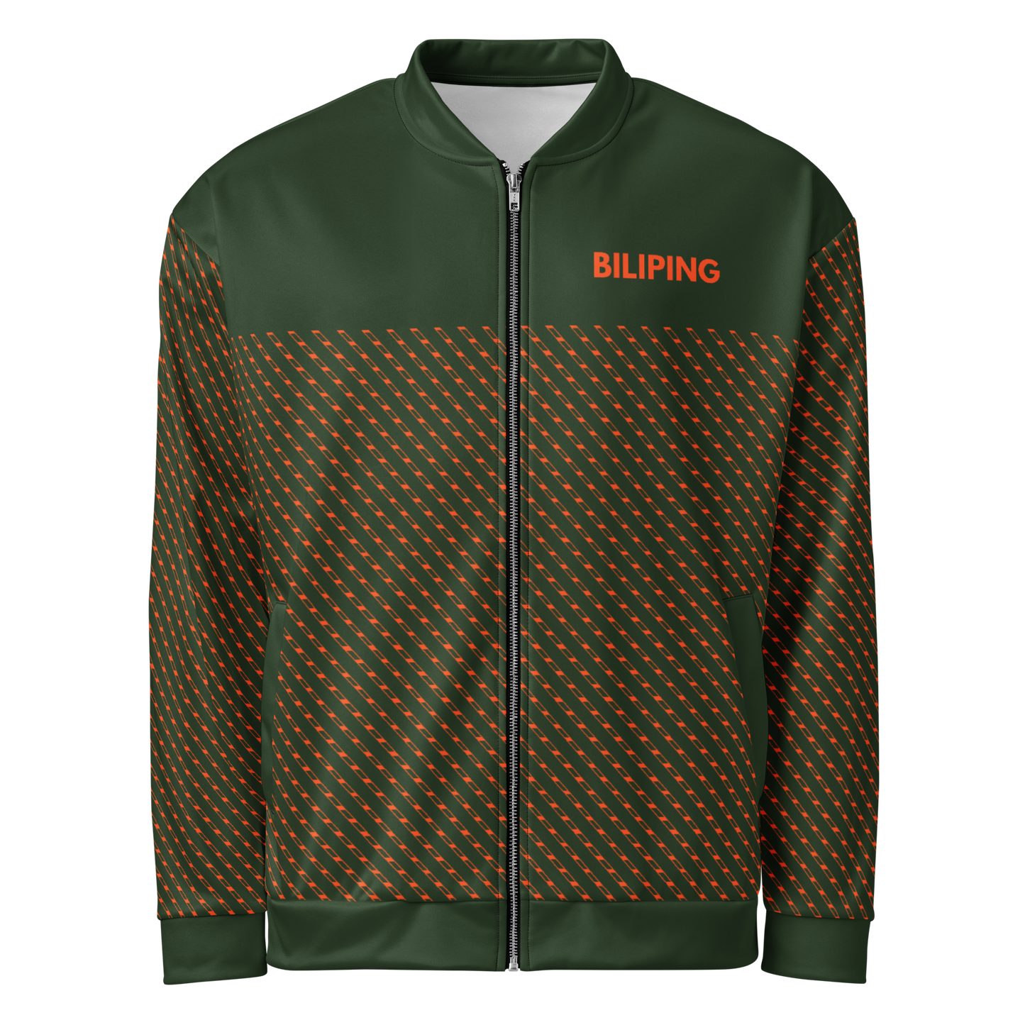 Pinned Dot Jacket with brushed fleece lining and relaxed fit, featuring a sleek zipper and matching fabric pockets.