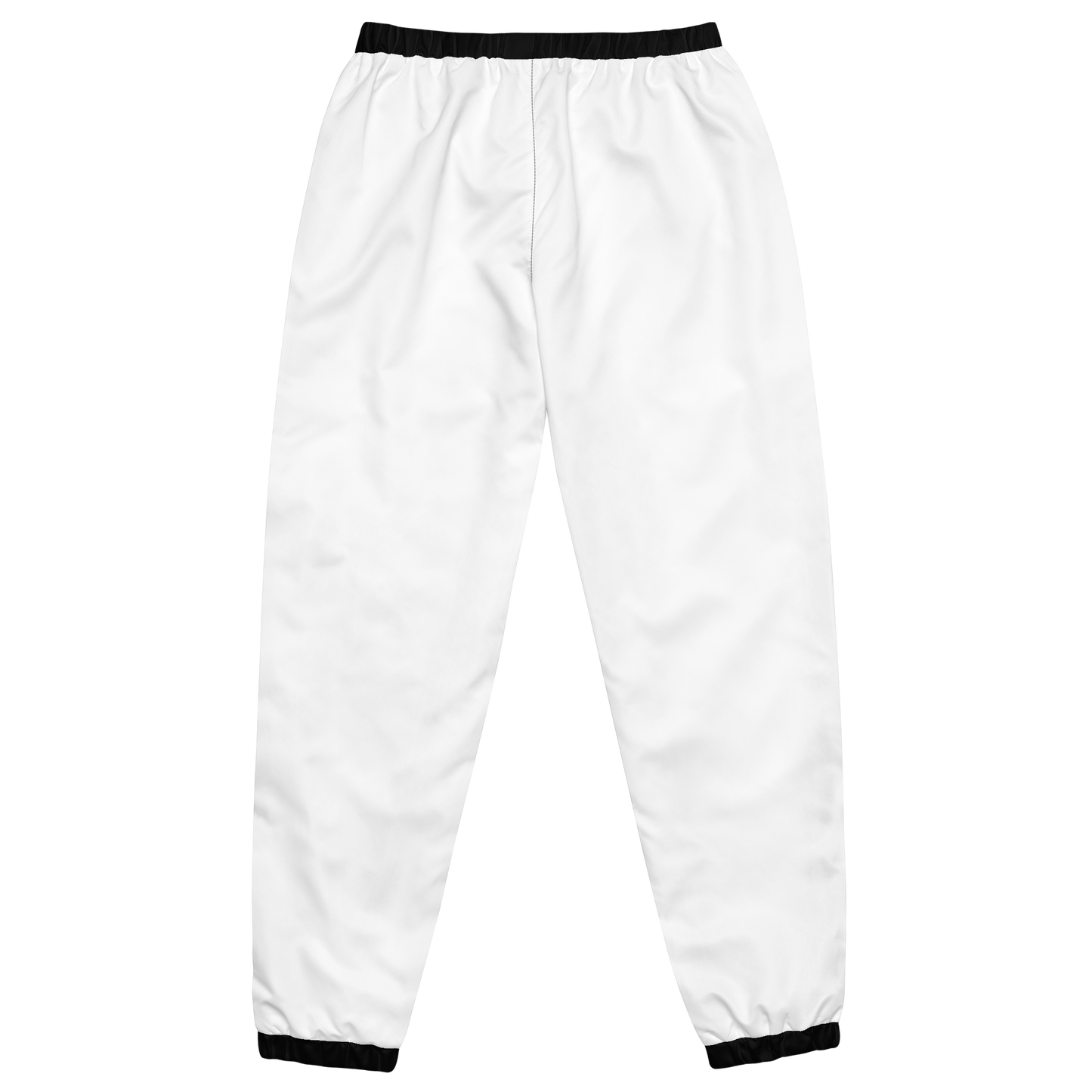 White Edition Track Pants: unisex, lightweight, elastic cuffs, mesh-lined, drawcord waist.