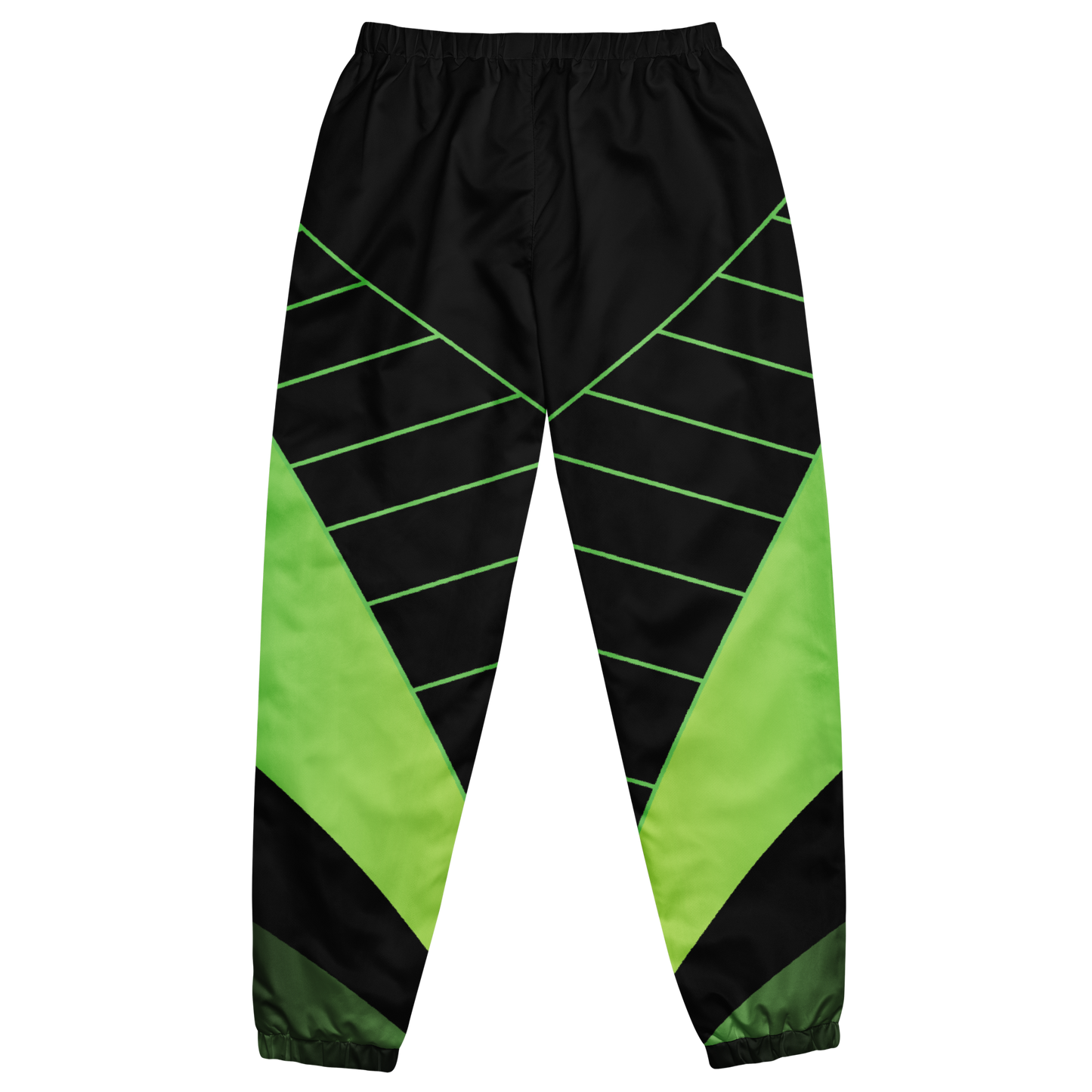 Everyday Essential Track Pants, black and green, with elastic ankle cuffs.
