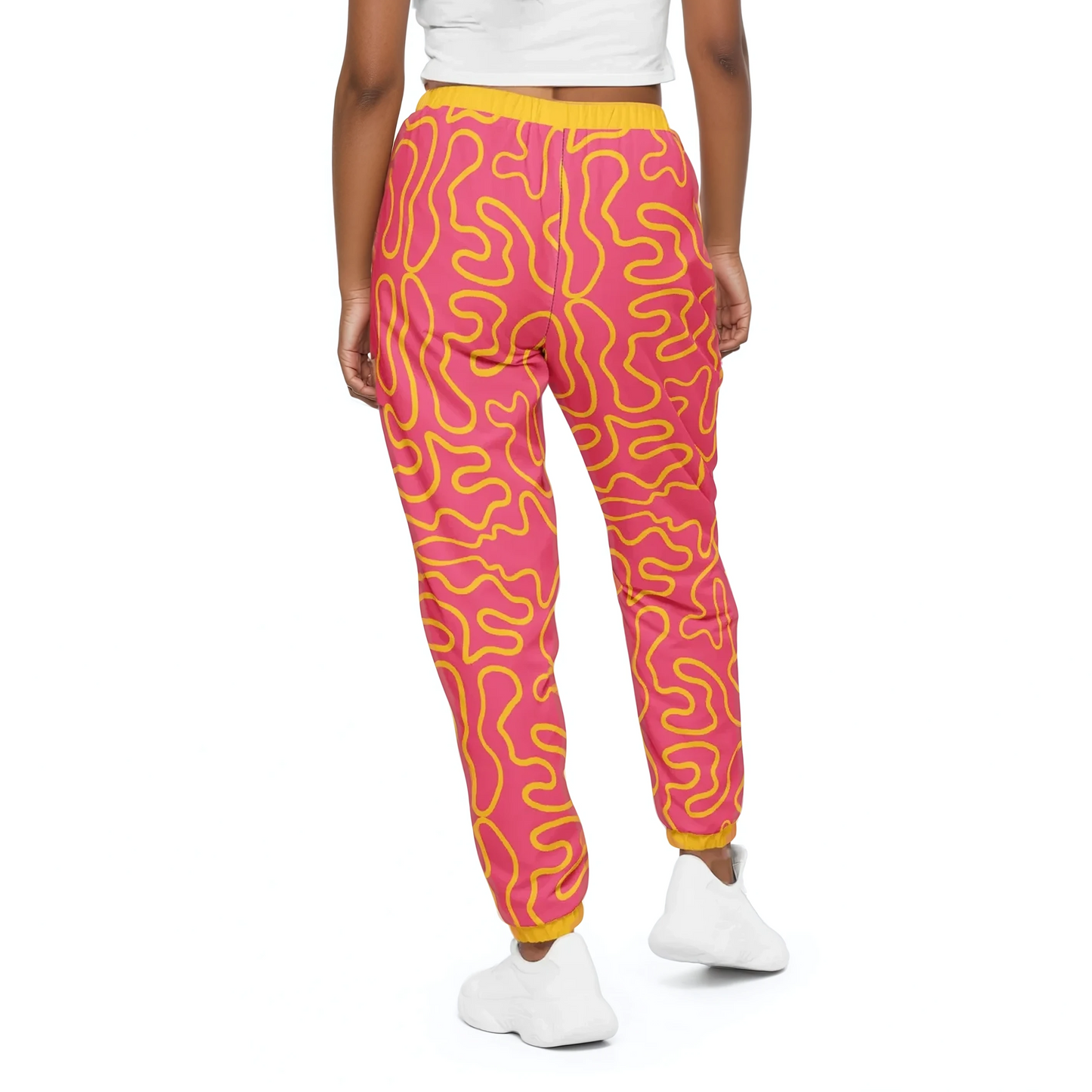 Wavy Line Track Pants showcasing elastic cuffs and relaxed fit.