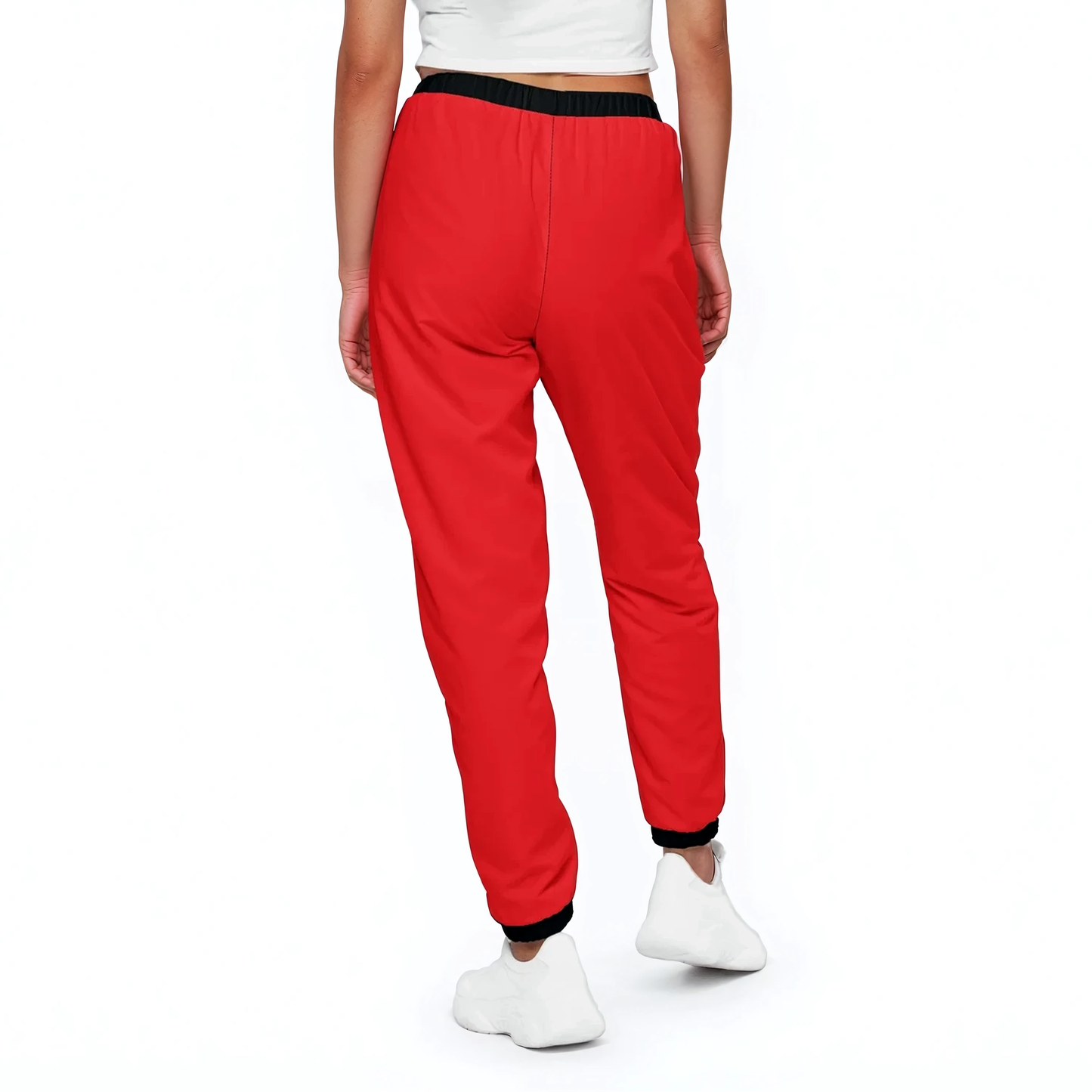 Red Edition Track Pants: Unisex, lightweight, water-resistant, mesh-lined, with elastic cuffs.