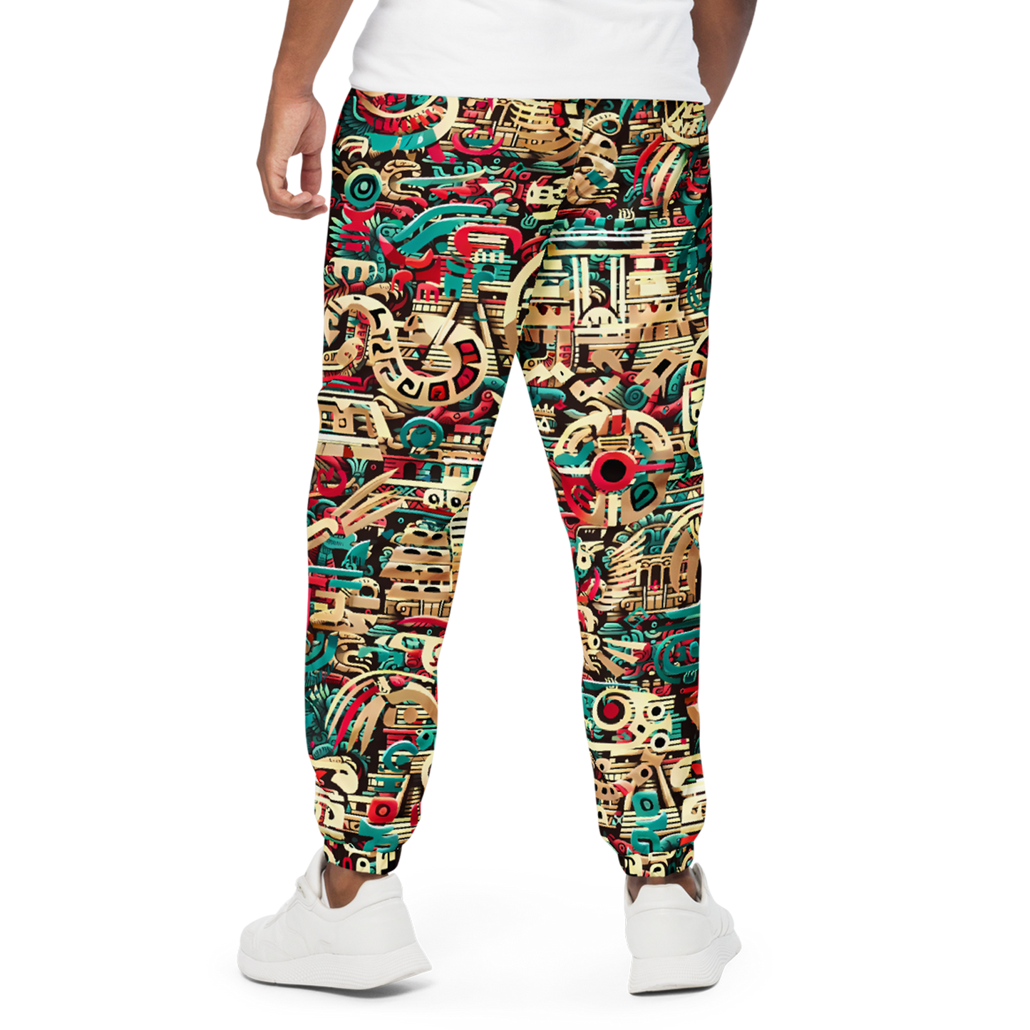 K'uk'ul Horizon Track Pants with elastic cuffs and colorful design.