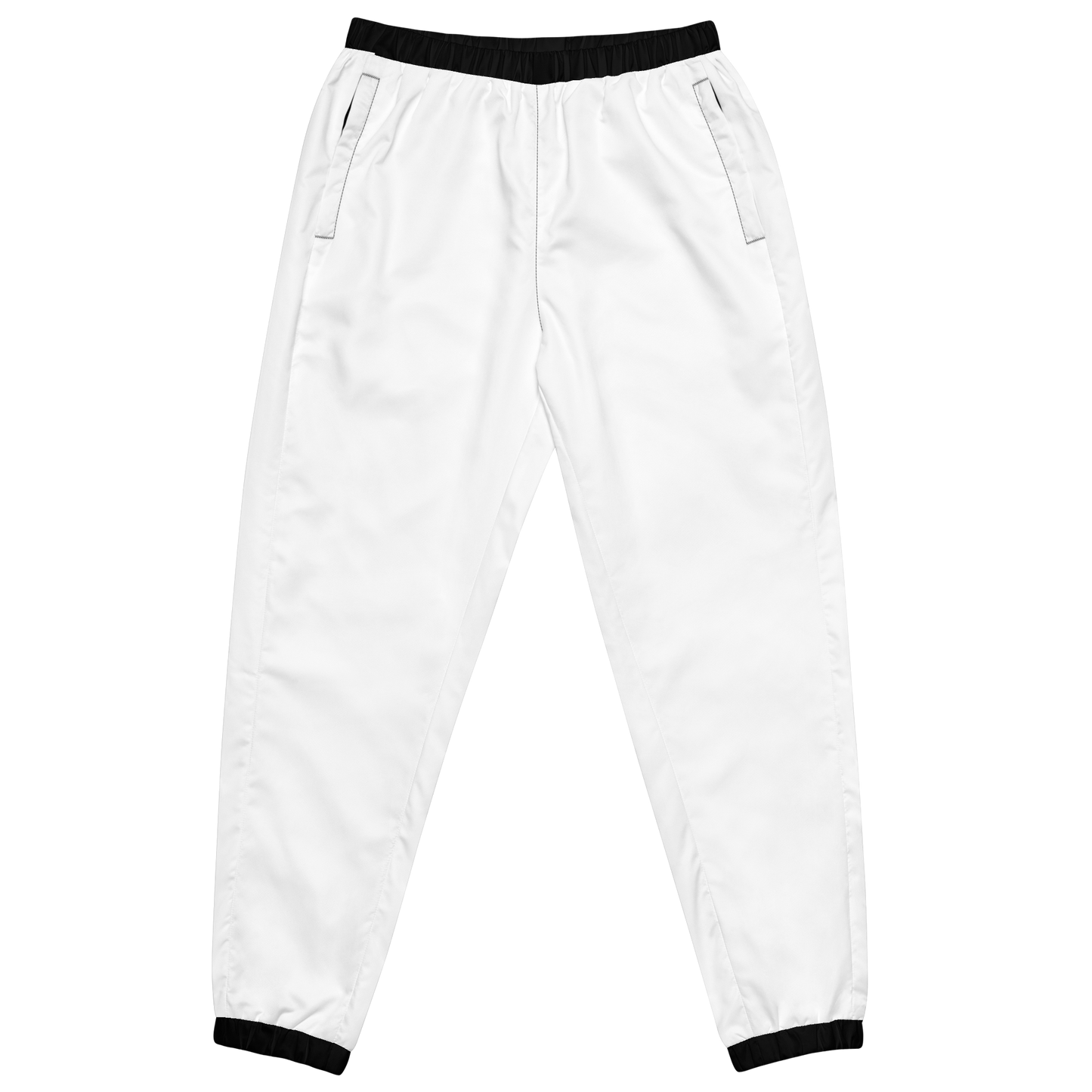 White Edition Track Pants, water-resistant polyester, elastic ankle cuffs, drawcord.