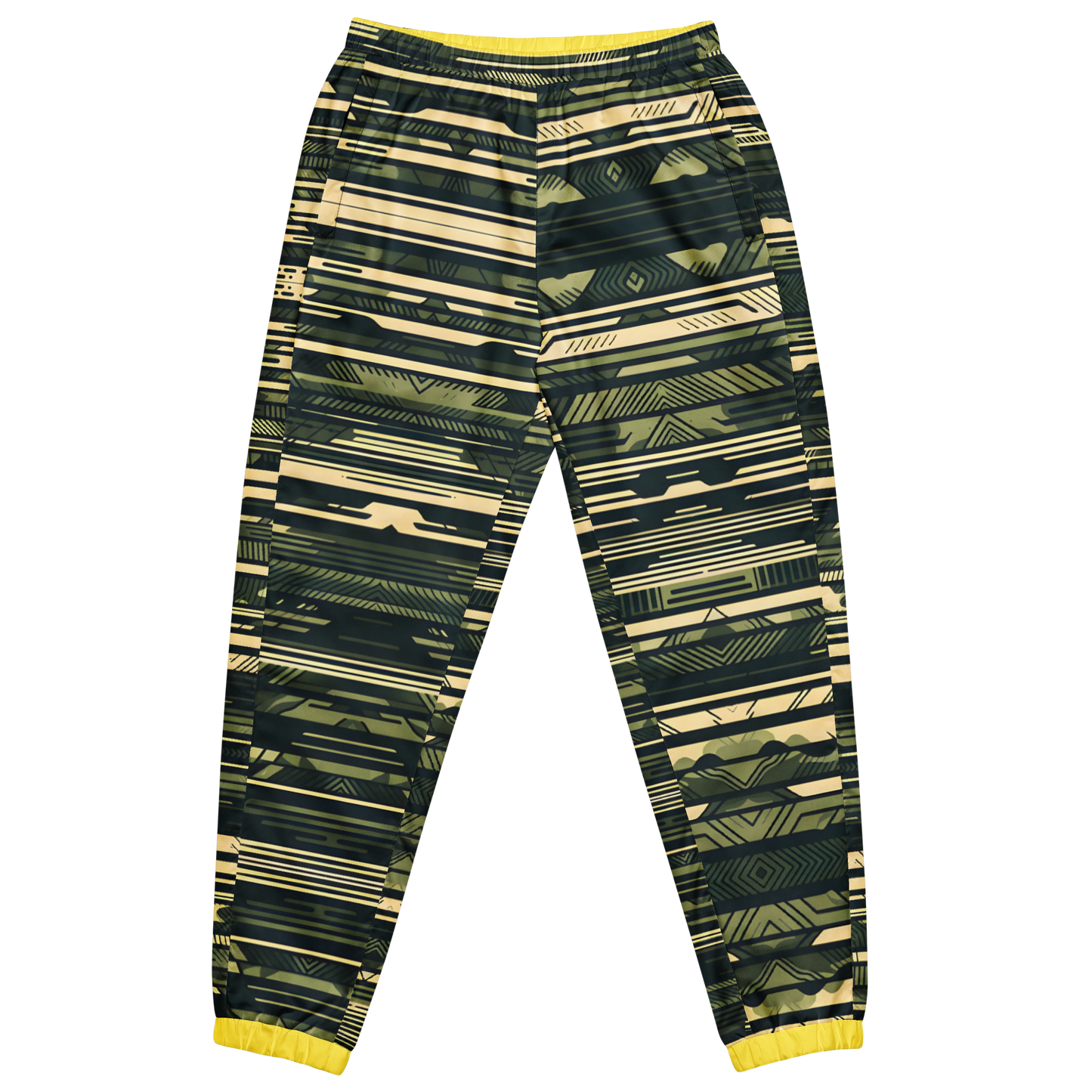 Camo Style Track Pants with elastic ankle cuffs and zip pockets.