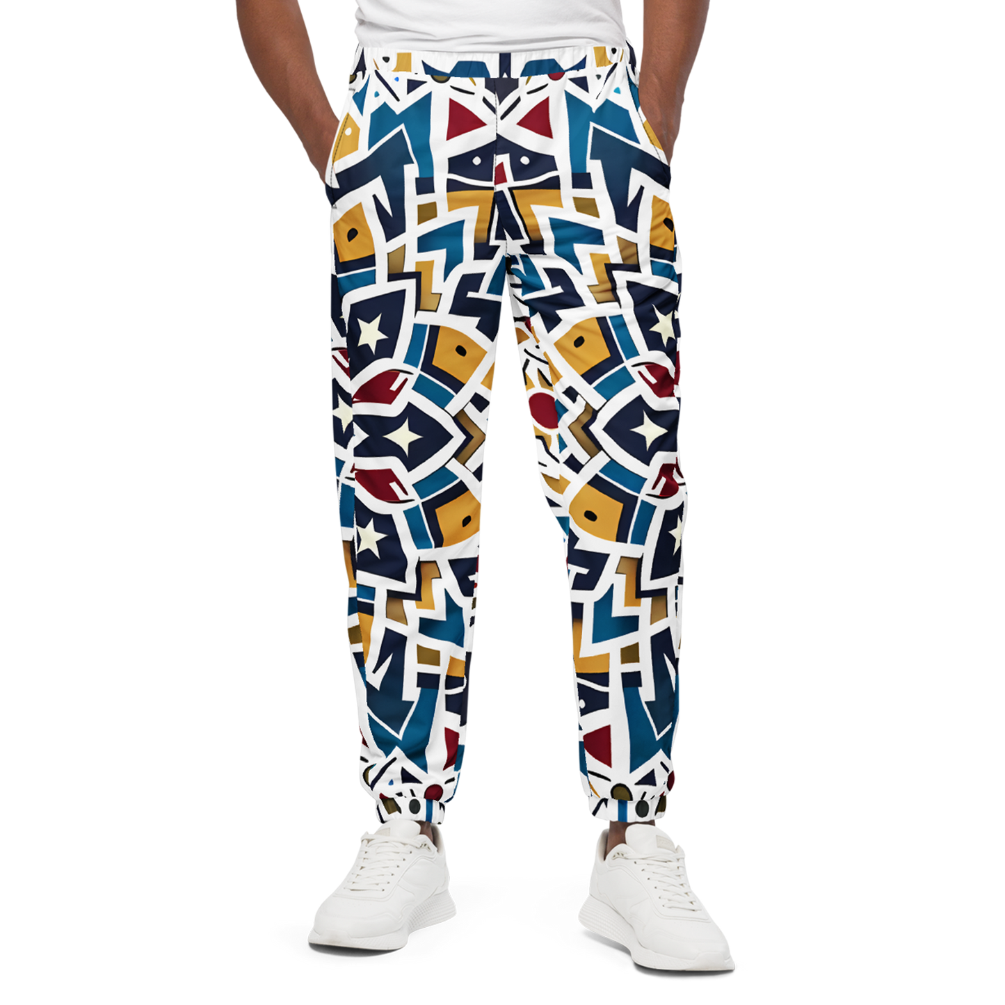 Spectra Shift Track Pants with elastic cuffs, showcasing white tennis shoes.