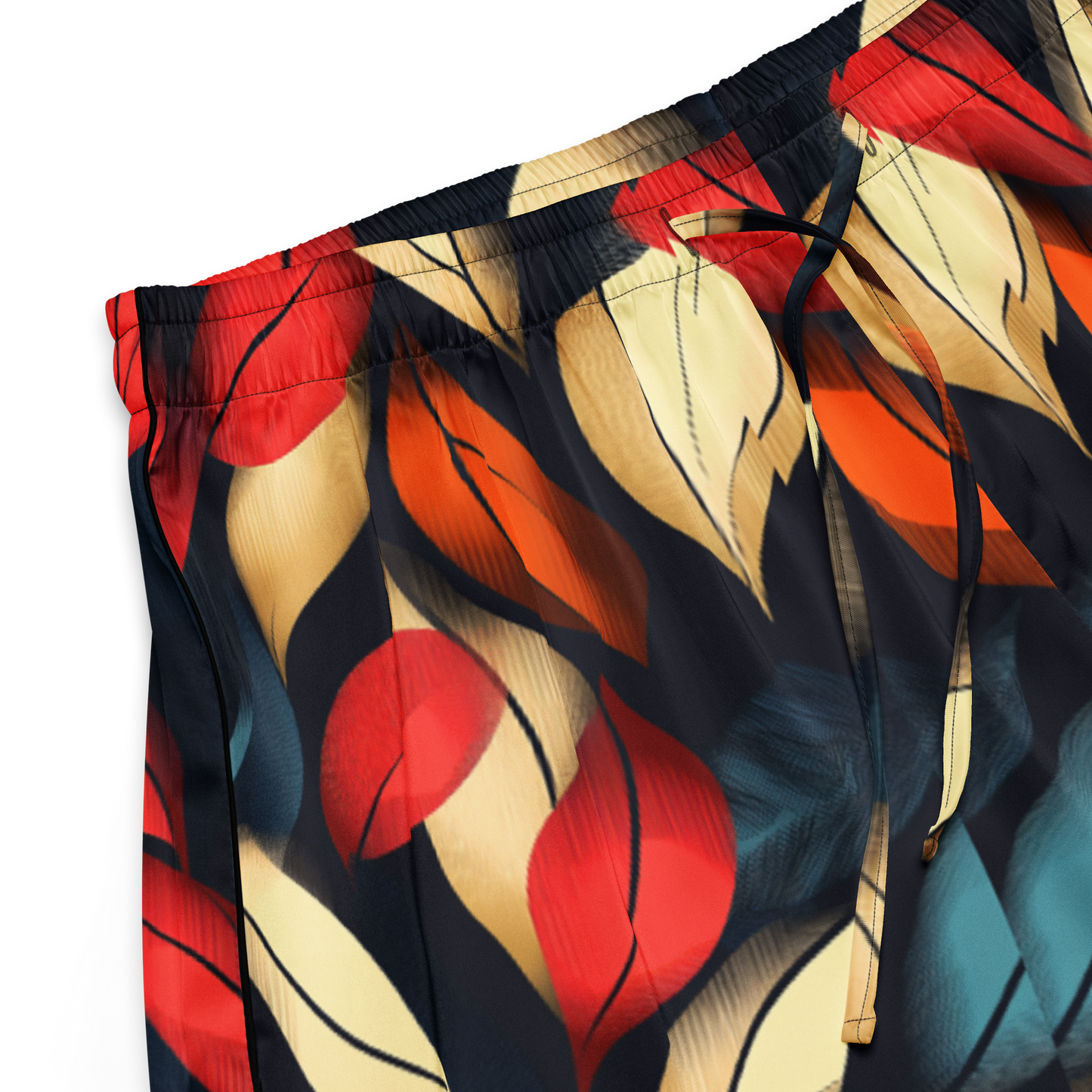 Vibrant Leaf Pajama Shorts, silky fabric, relaxed fit, chic piping.