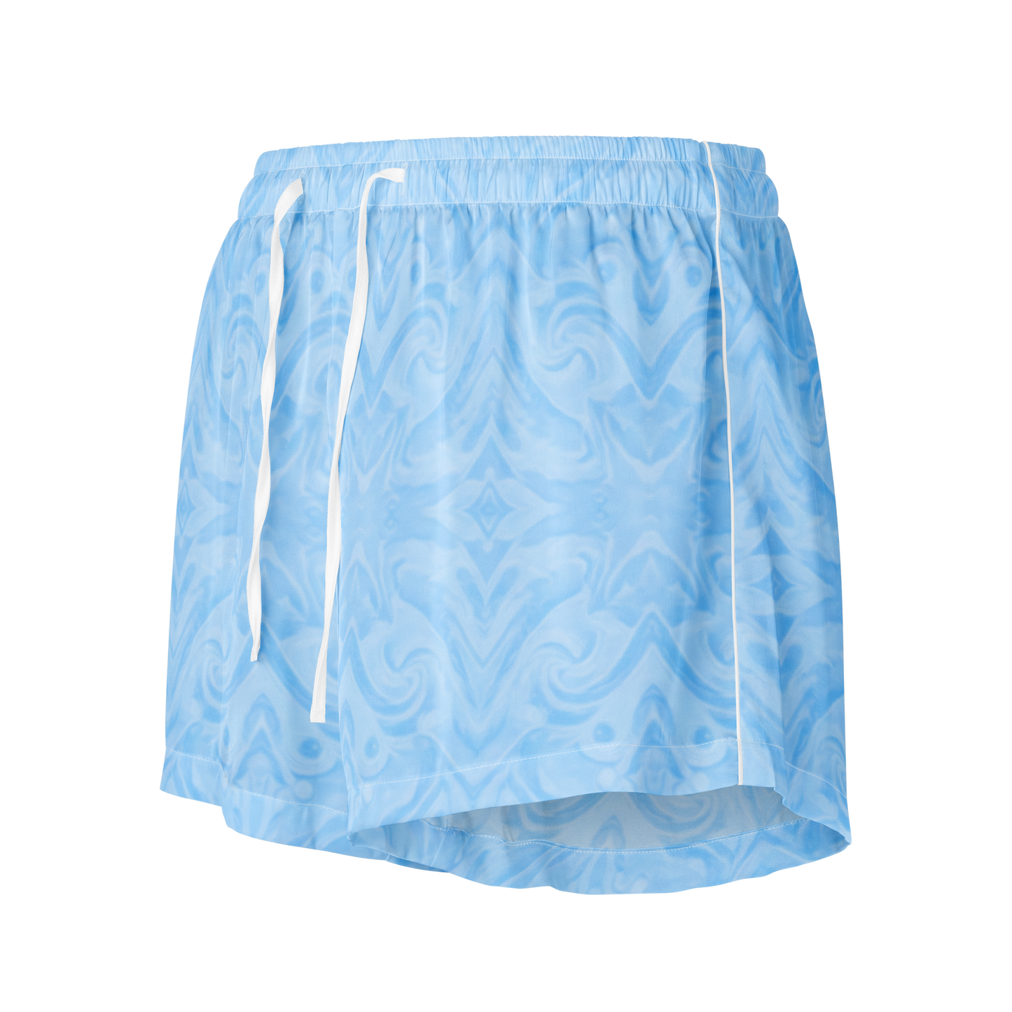 Soft Lounge Pajama Shorts, featuring a blue and white pattern with elegant piping.