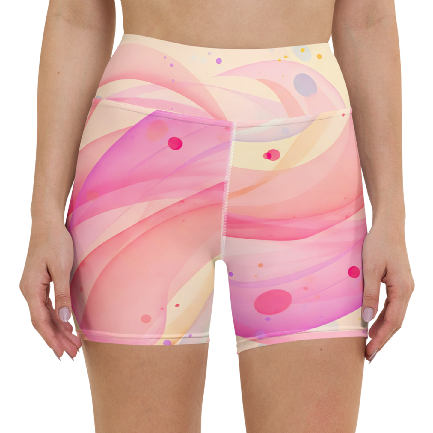 Dreamy Pastel Yoga Shorts showcasing high waistband and soft, stretchy fabric.
