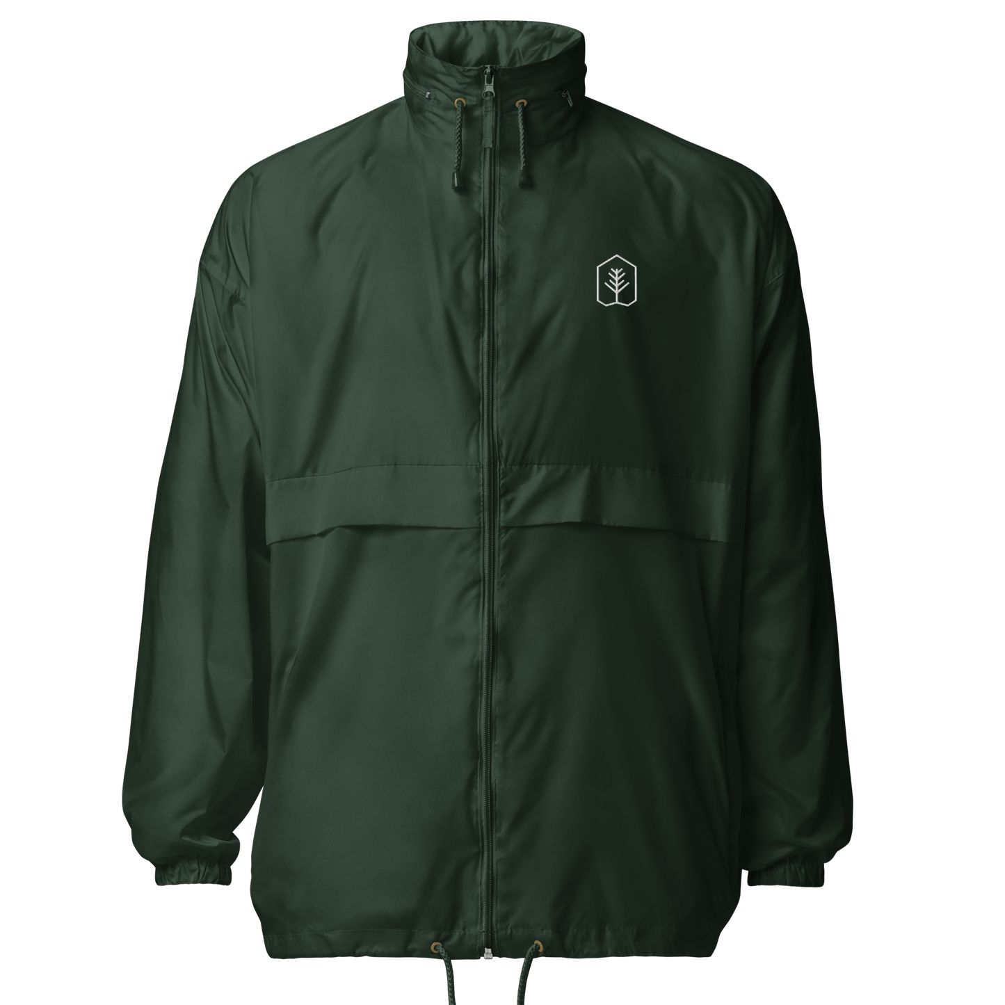 True Nature Windbreaker with white logo, featuring hood and zip-up front.
