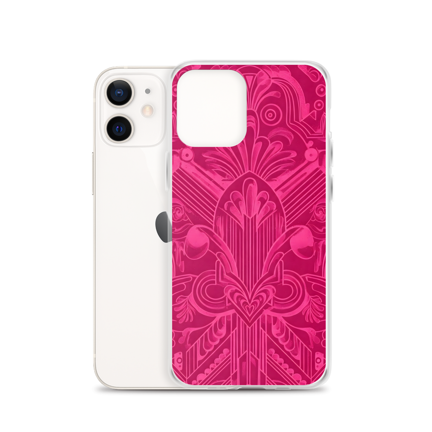 Pink Art Deco Case for iPhone® with transparent sides and solid back.