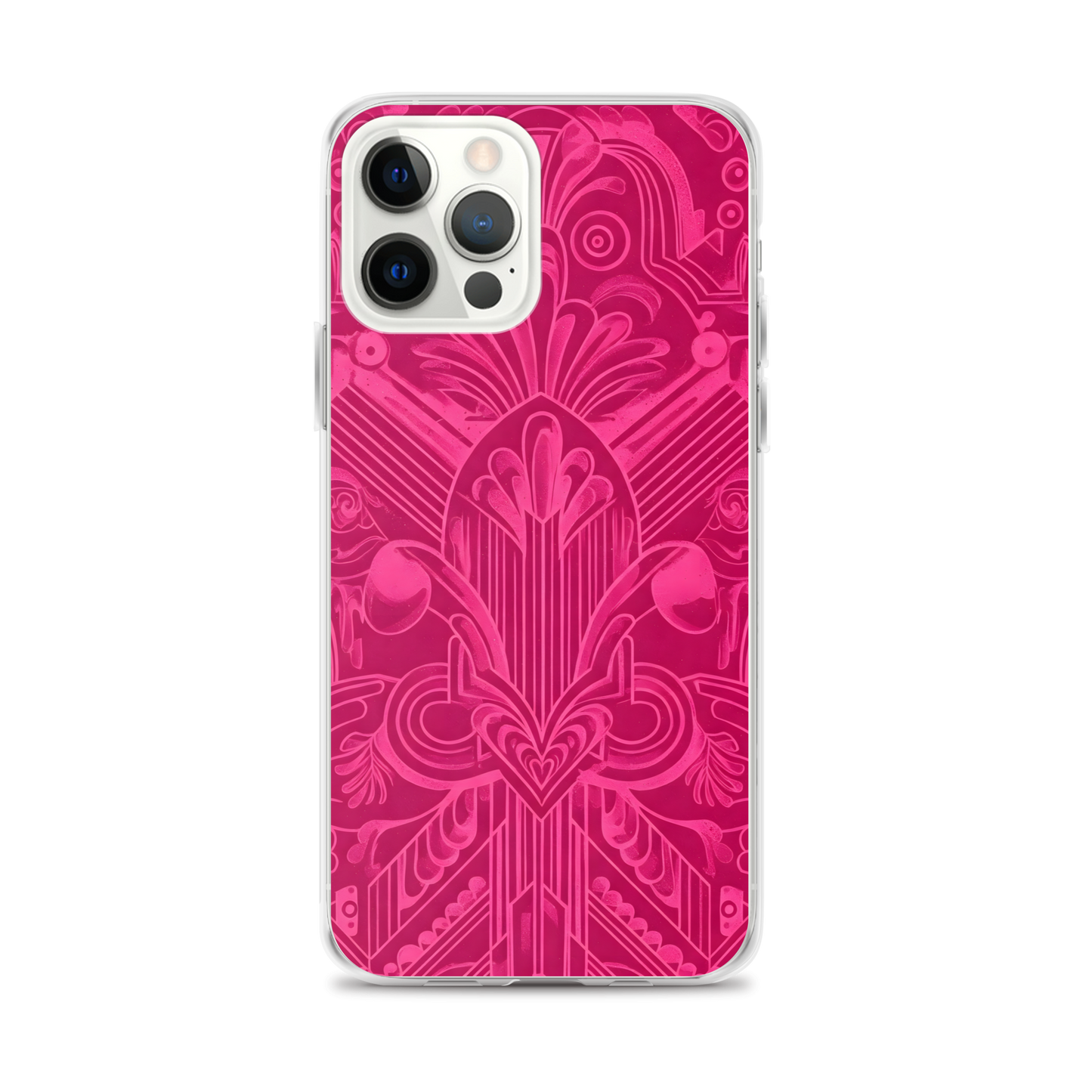 Pink Art Deco Case for iPhone®, showcasing sleek polycarbonate back and flexible sides.