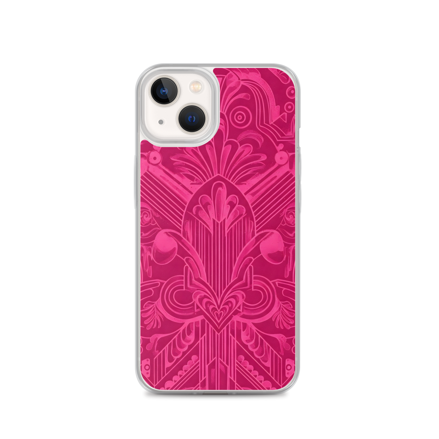 Pink Art Deco Case for iPhone®, close-up, showcasing sleek, durable design.