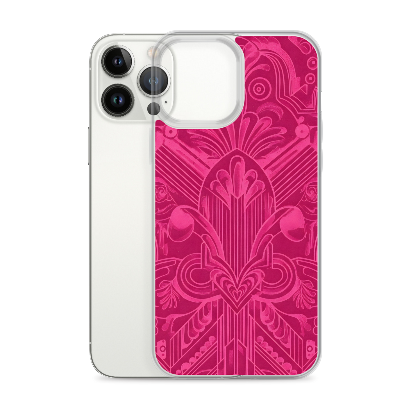 Pink Art Deco Case for iPhone®, featuring a close-up view of camera lens.