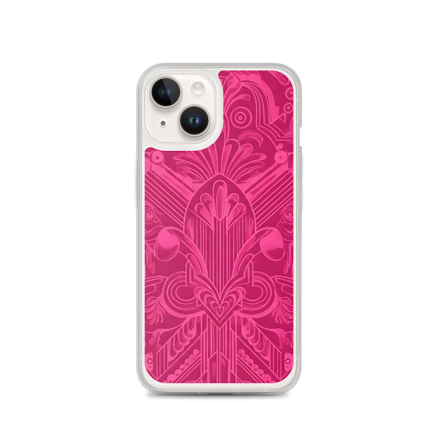 Pink Art Deco Case for iPhone®, showcasing close-up lens detail.