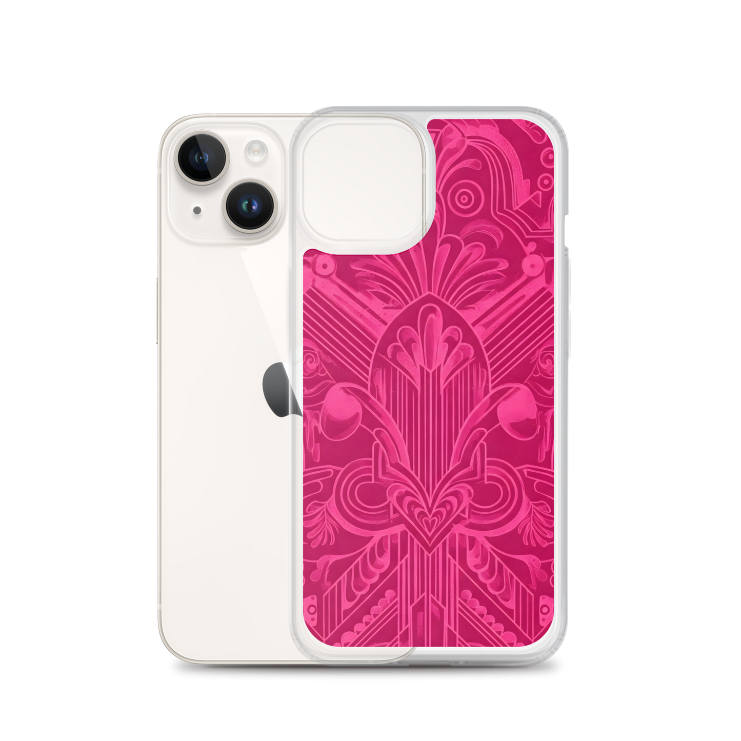 Pink Art Deco Case for iPhone® showing lens detail and protective features.