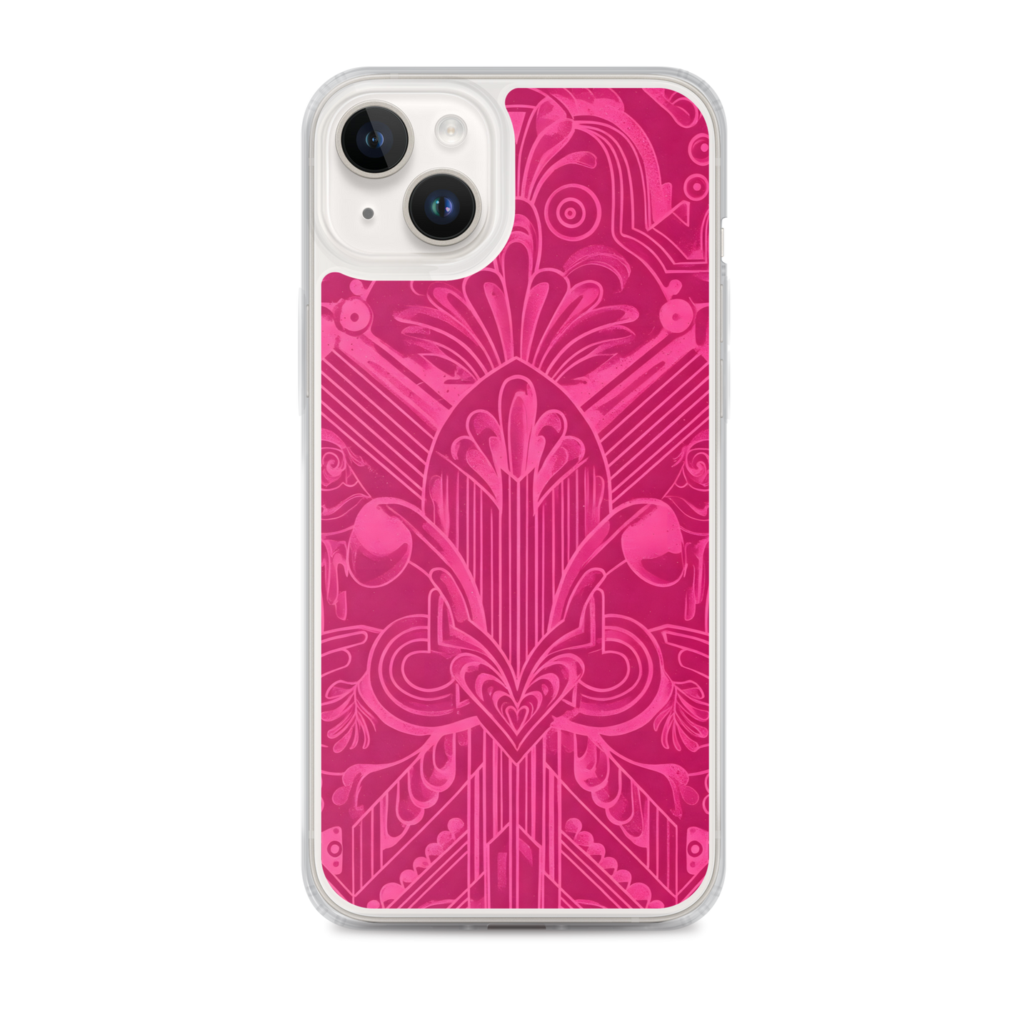 Pink Art Deco Case for iPhone® showing close-up of lens detailing.