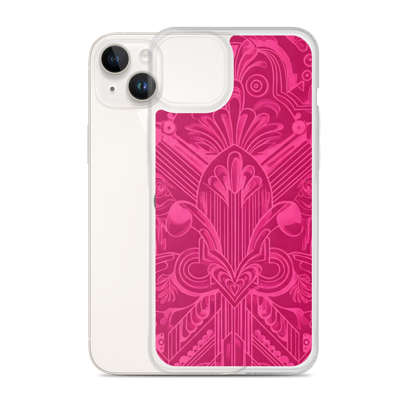 Pink Art Deco Case for iPhone® with sleek design and precise port openings.