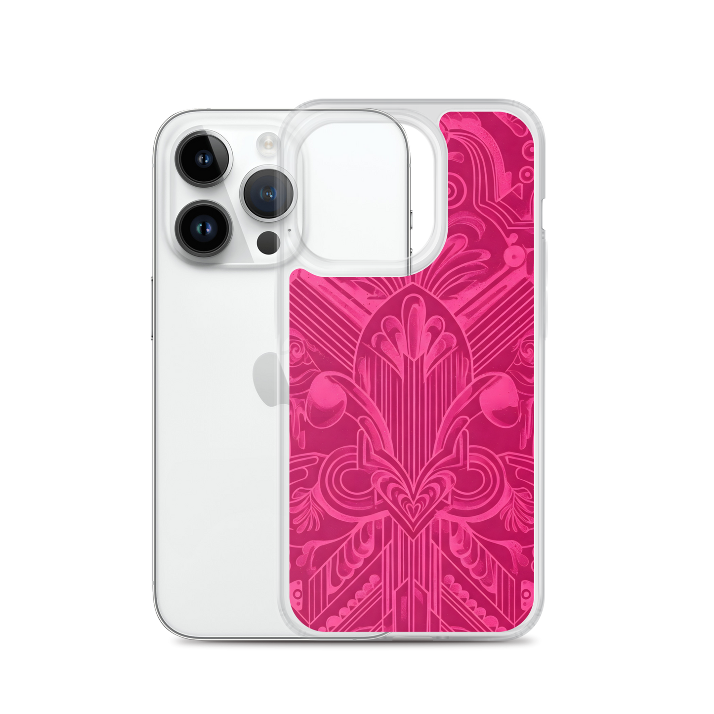 Pink Art Deco Case for iPhone®, close-up of durable lens-inspired design.