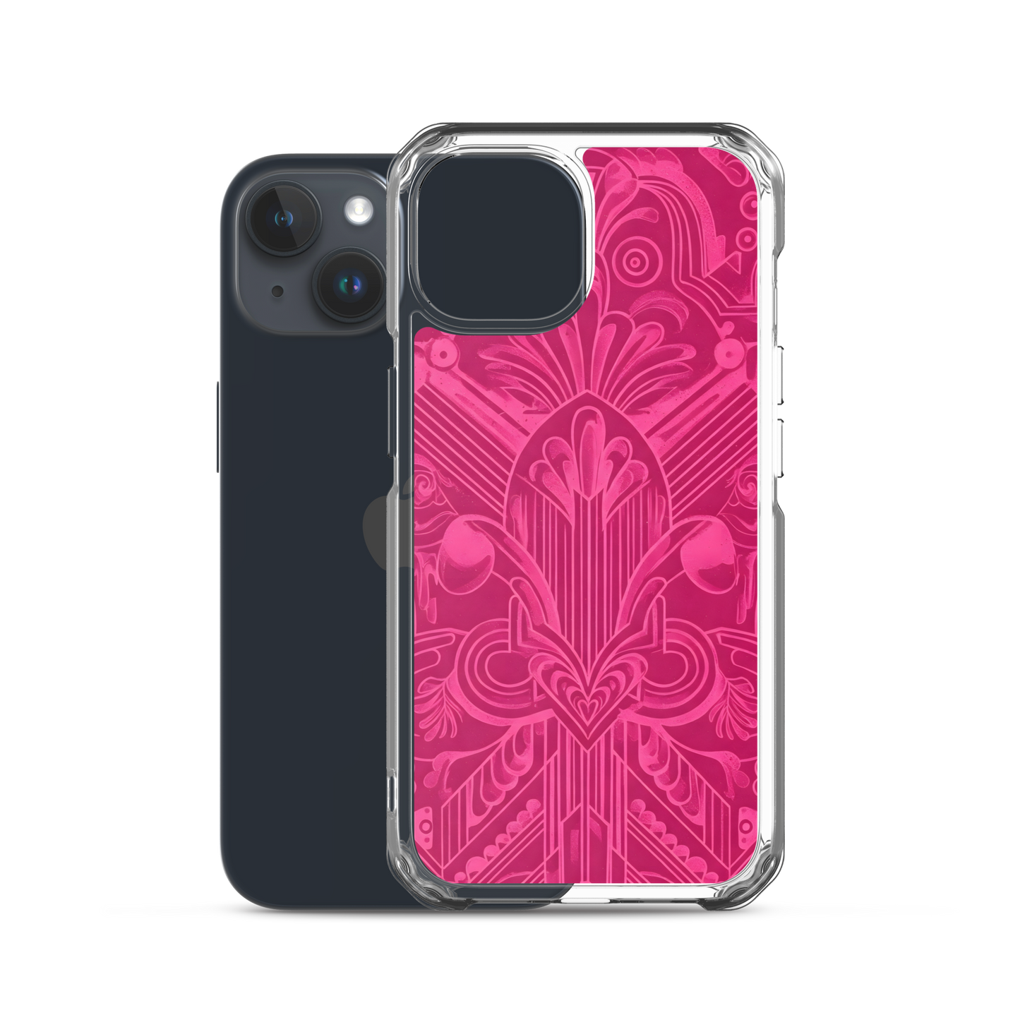 Pink Art Deco iPhone® SE Case, close-up of lens-like design detailing.
