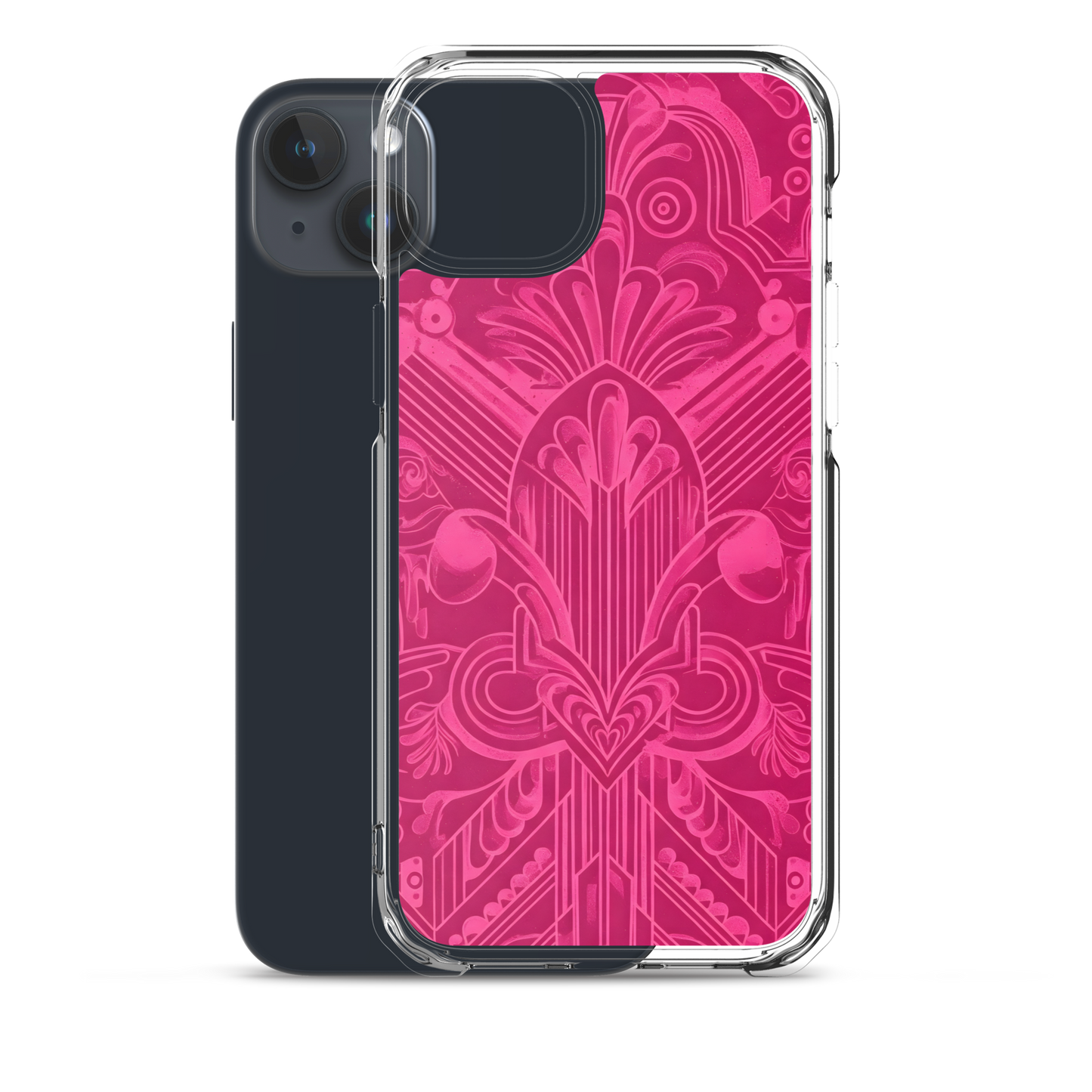 Pink Art Deco Case for iPhone®, showcasing sleek polycarbonate design.