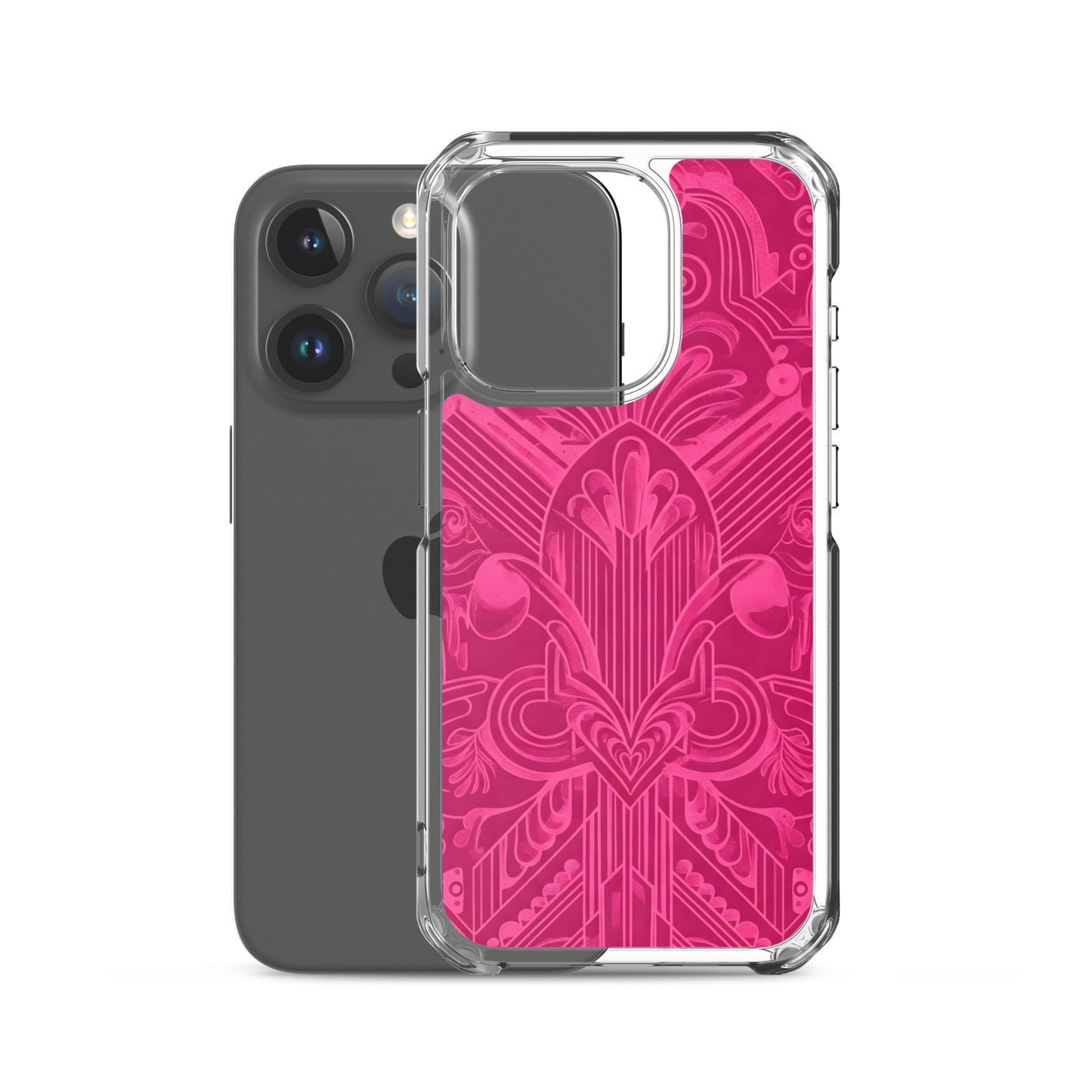Pink Art Deco Case for iPhone®, close-up of flexible sides and precise ports.