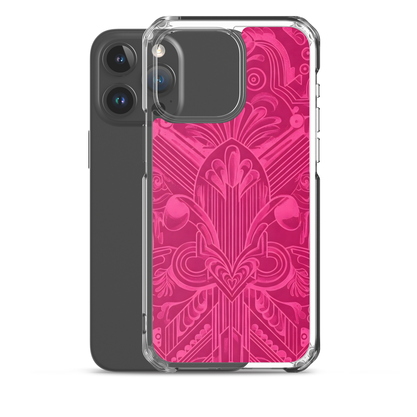 Pink Art Deco Case for iPhone® with lens-like detail, close-up view.