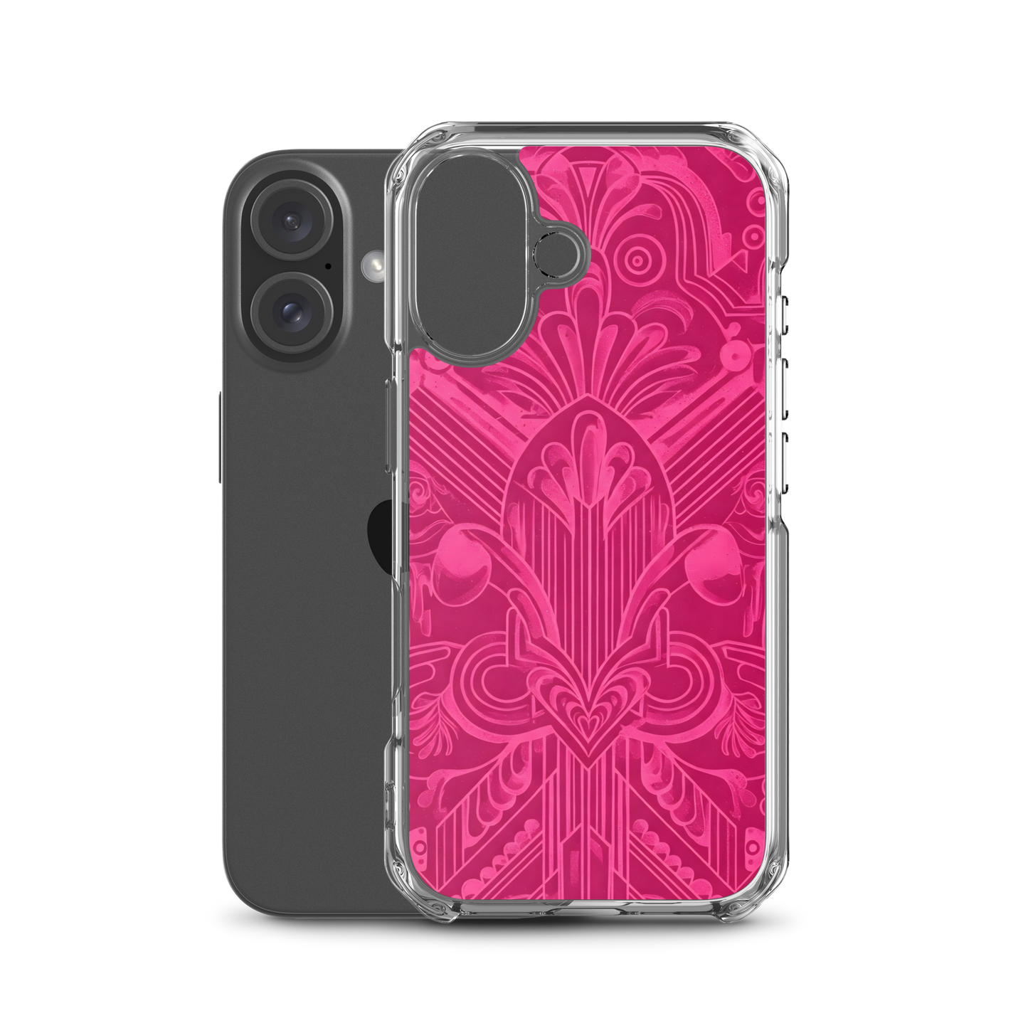 Pink Art Deco Case for iPhone® with polycarbonate back and flexible sides.