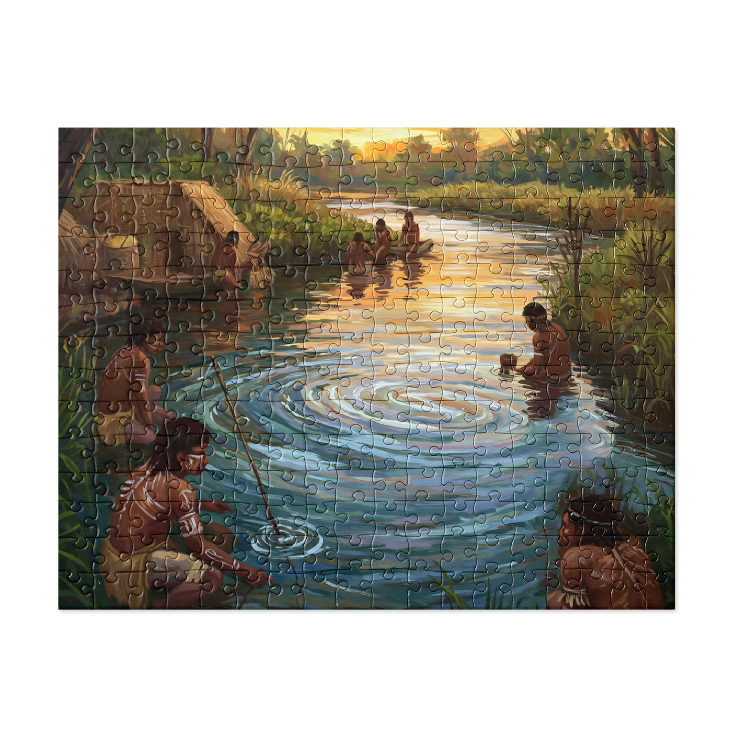 Jigsaw puzzle 3 (252 pcs): People fishing in a river scene.