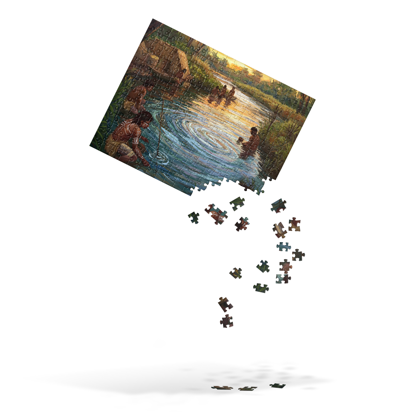 Jigsaw puzzle 3 (252 pcs) depicting people fishing in a river.