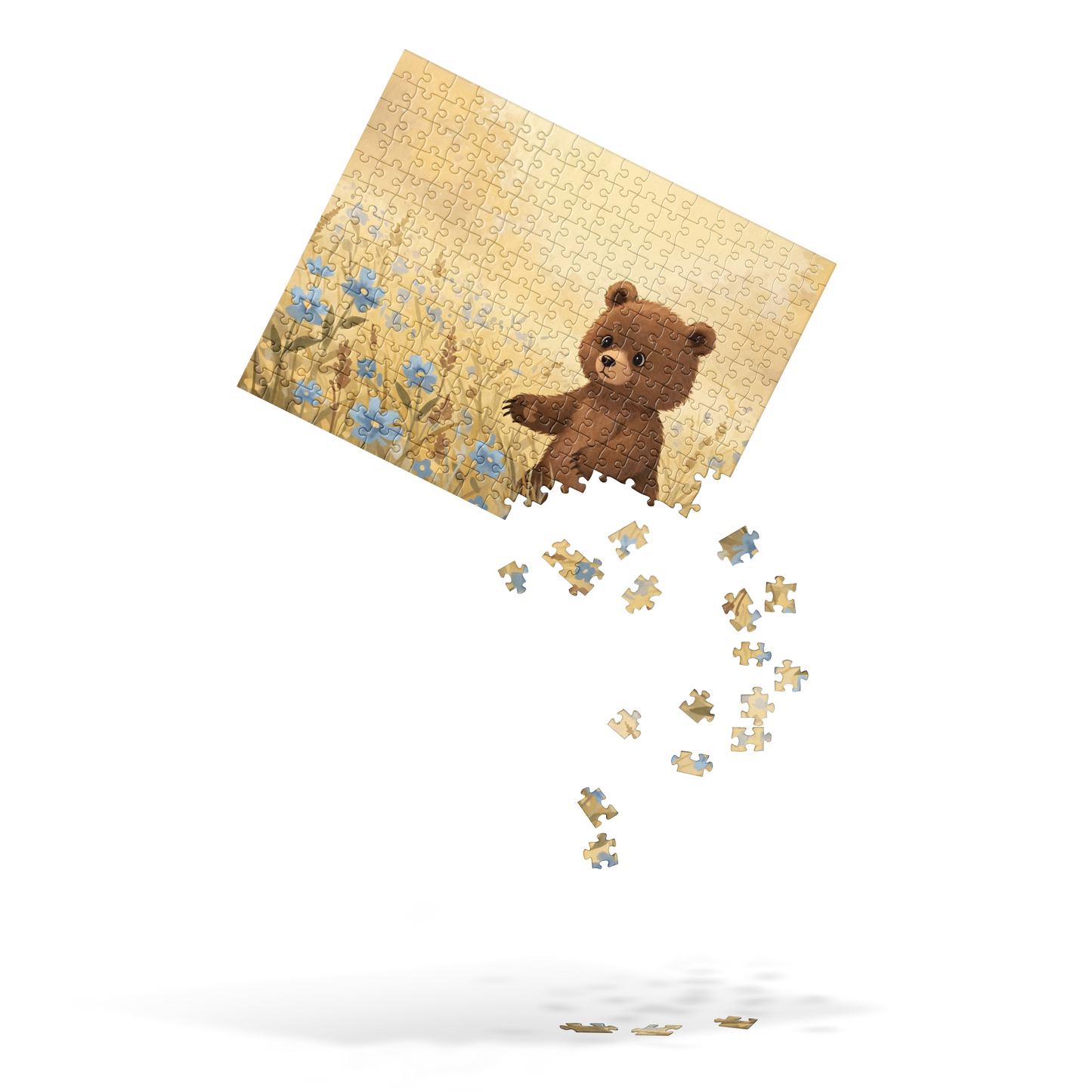 Jigsaw puzzle 4 (252 pcs) featuring a teddy bear in a flower field.