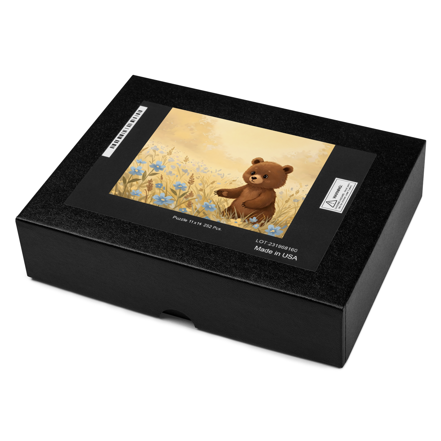 igsaw puzzle box featuring a brown bear, with a separate close-up card of the bear.