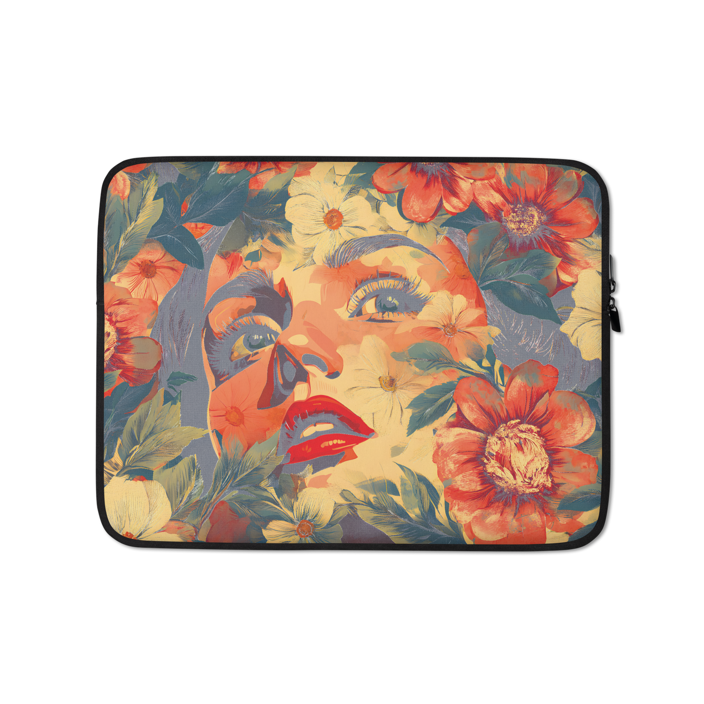 Lady in Flowers - Laptop Sleeve with a close-up flower design.